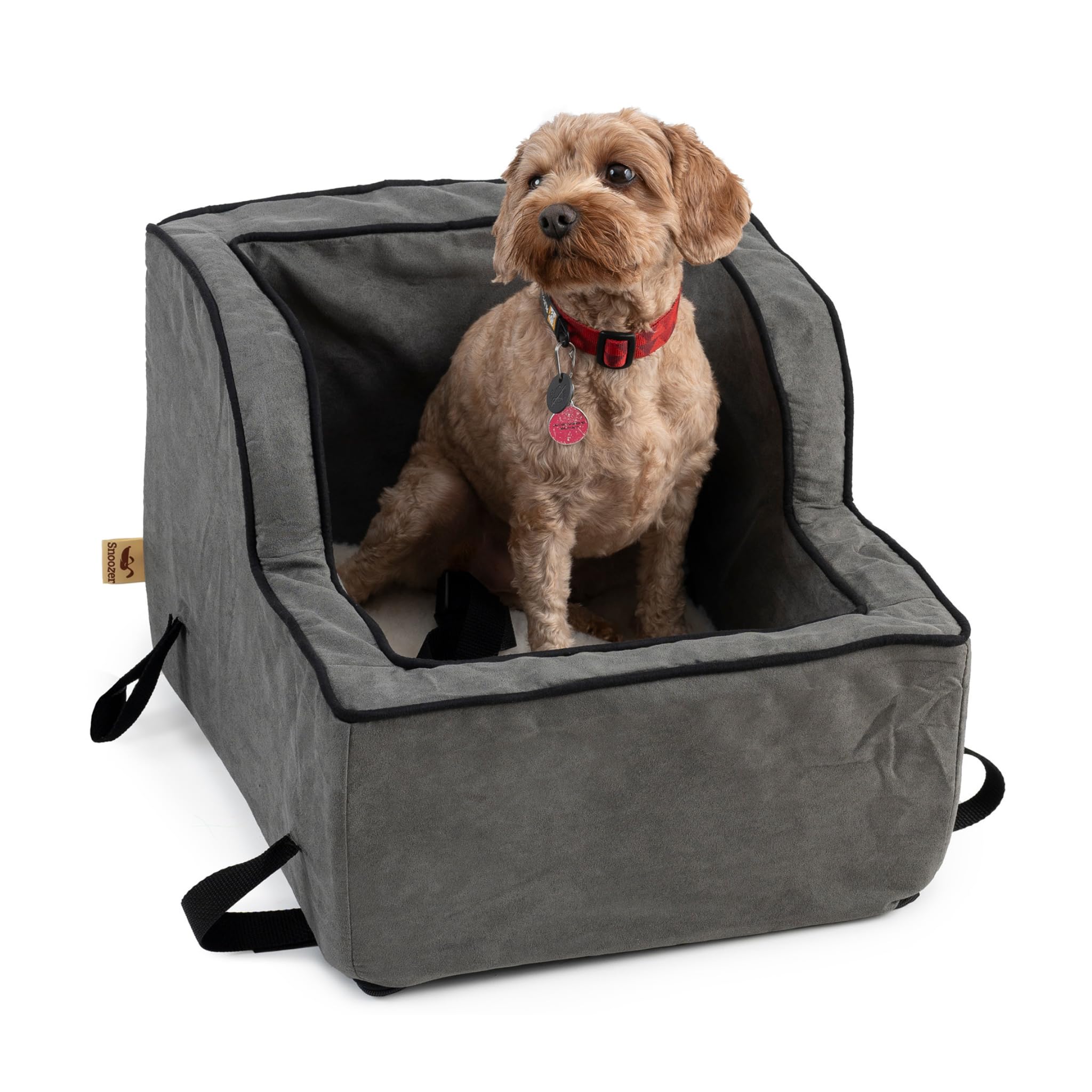 Snoozer Extra Large Luxury High-Back Console Pet Car Seat, Buckskin/Java Microsuede