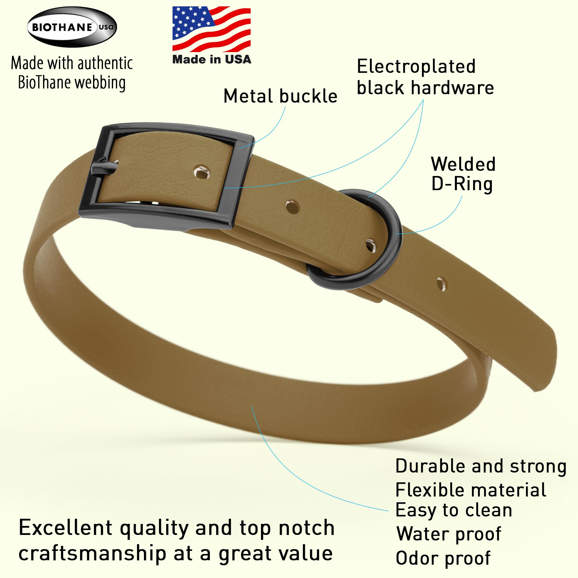 Dogline Biothane Waterproof Dog Collar Strong Coated Nylon Webbing With Black Hardware Odor- Proof For Easy Care Easy To Clean H