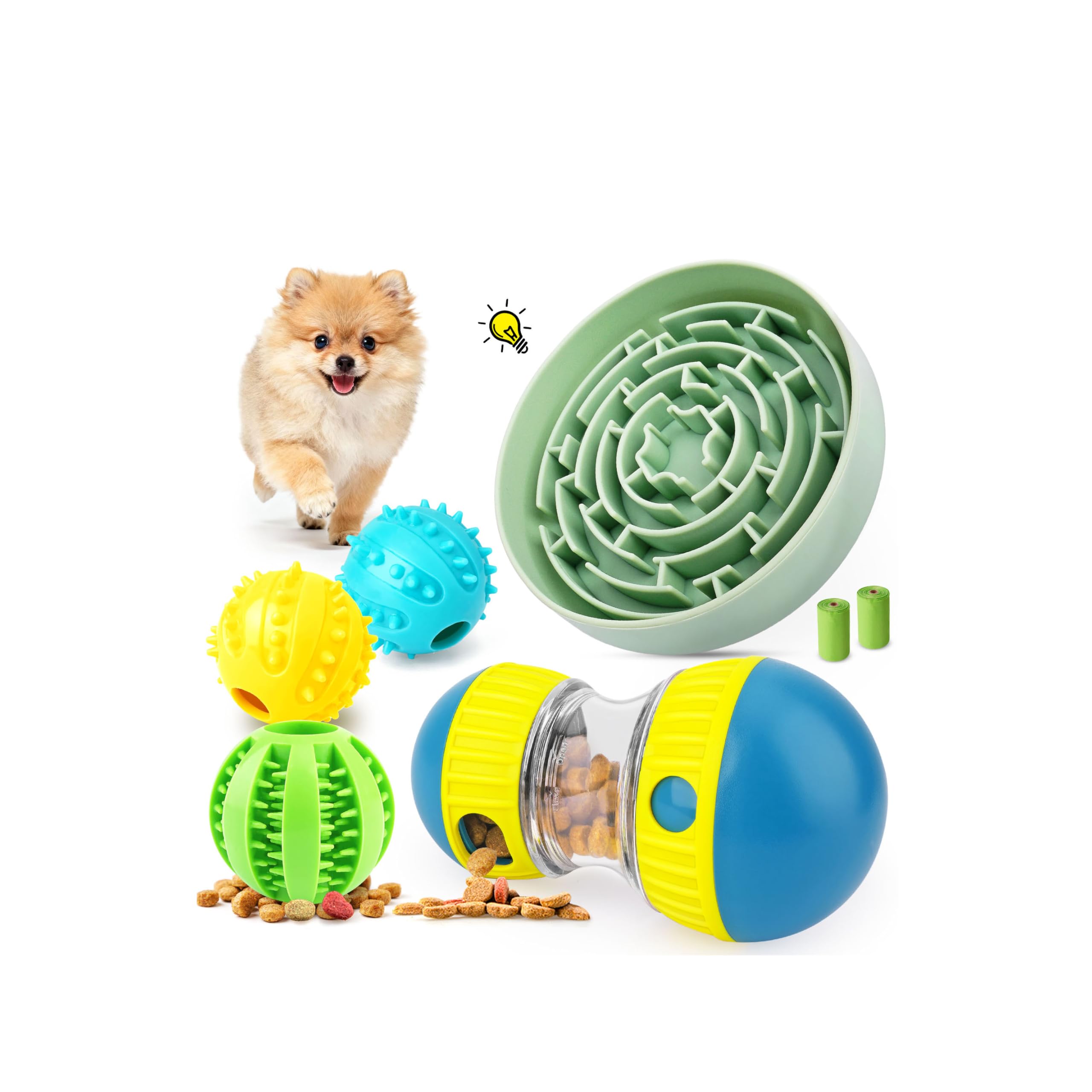 KIPRITII Enriching Slow Feeding Set for Dogs - Slow Feeder Dog Bowls & Interactive Toys with Puzzle-Based Enrichment for Smarter