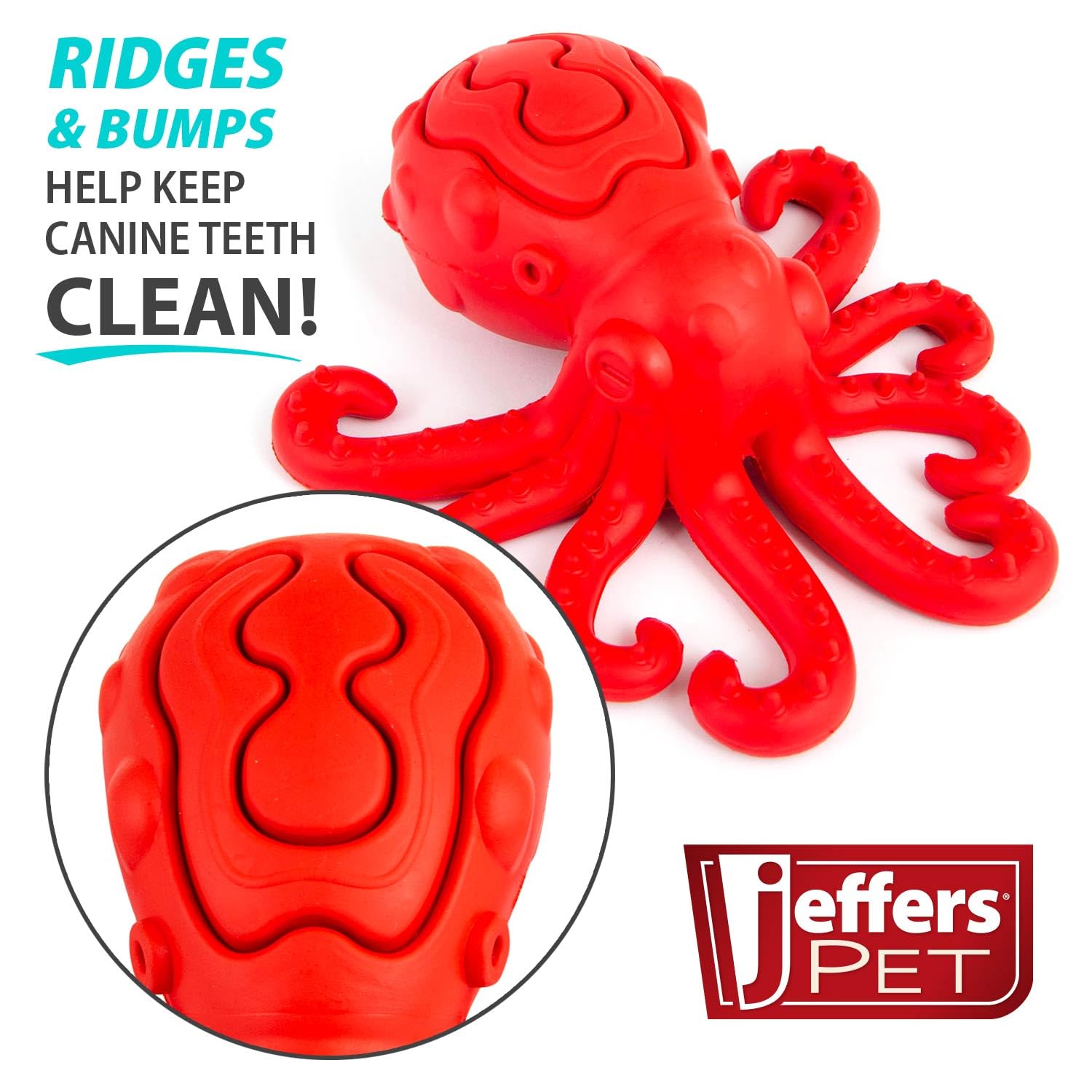 Jeffers Pet Natural Rubber Dog Chew Toy - Red Octopus, Medium - Treat Dispensing, Vanilla Scent, Durable, Non-Toxic, Dishwasher