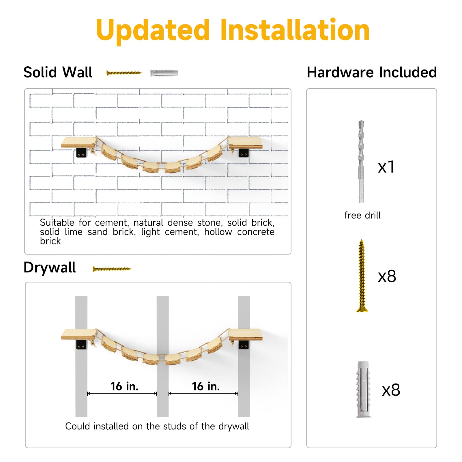 Fukumaru Cat Bridge Wall Mounted, 12.8-Inch Expanded Feline Perch & Climbing Steps For Custom Kitten Highway Systems, Multi-Level Wall Shelves Furniture