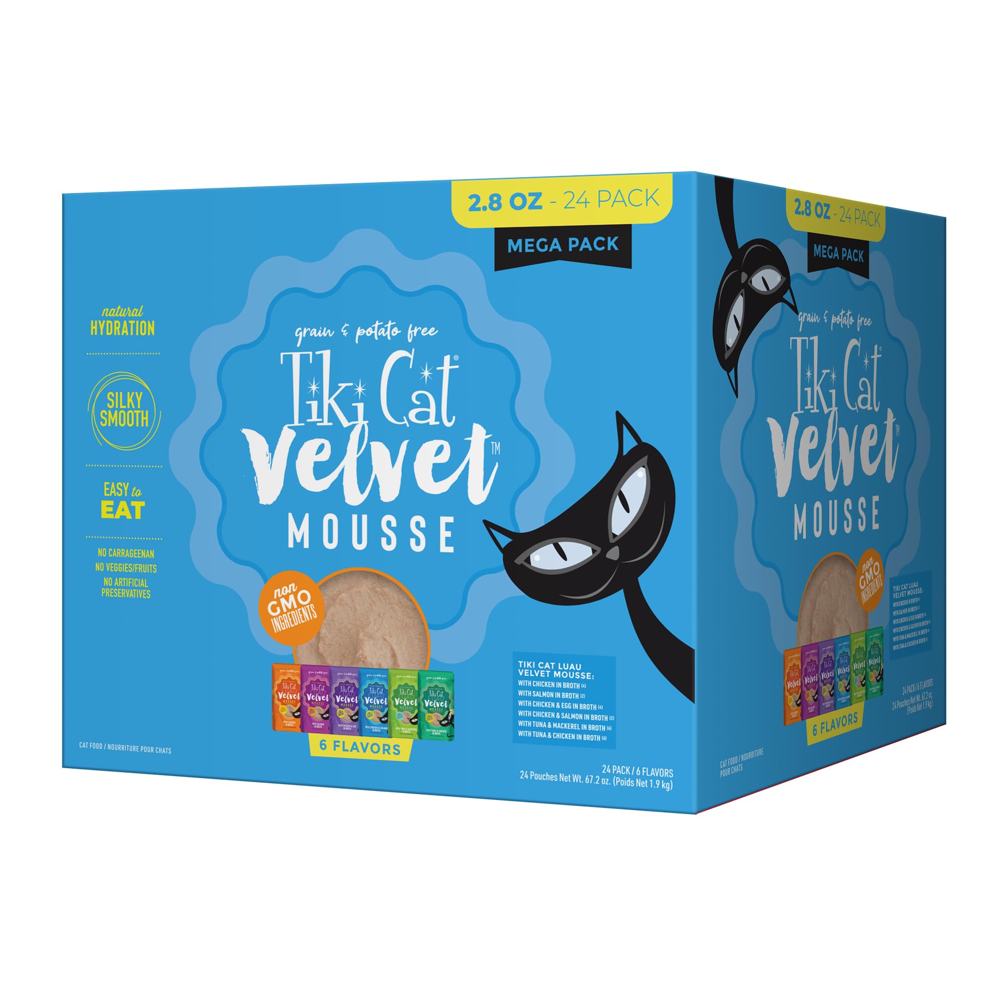 Tiki Cat Luau Velvet Mousse Wet Cat Food, 24 Count Mega Variety Pack 2.8 oz. Pouch (24 Count)