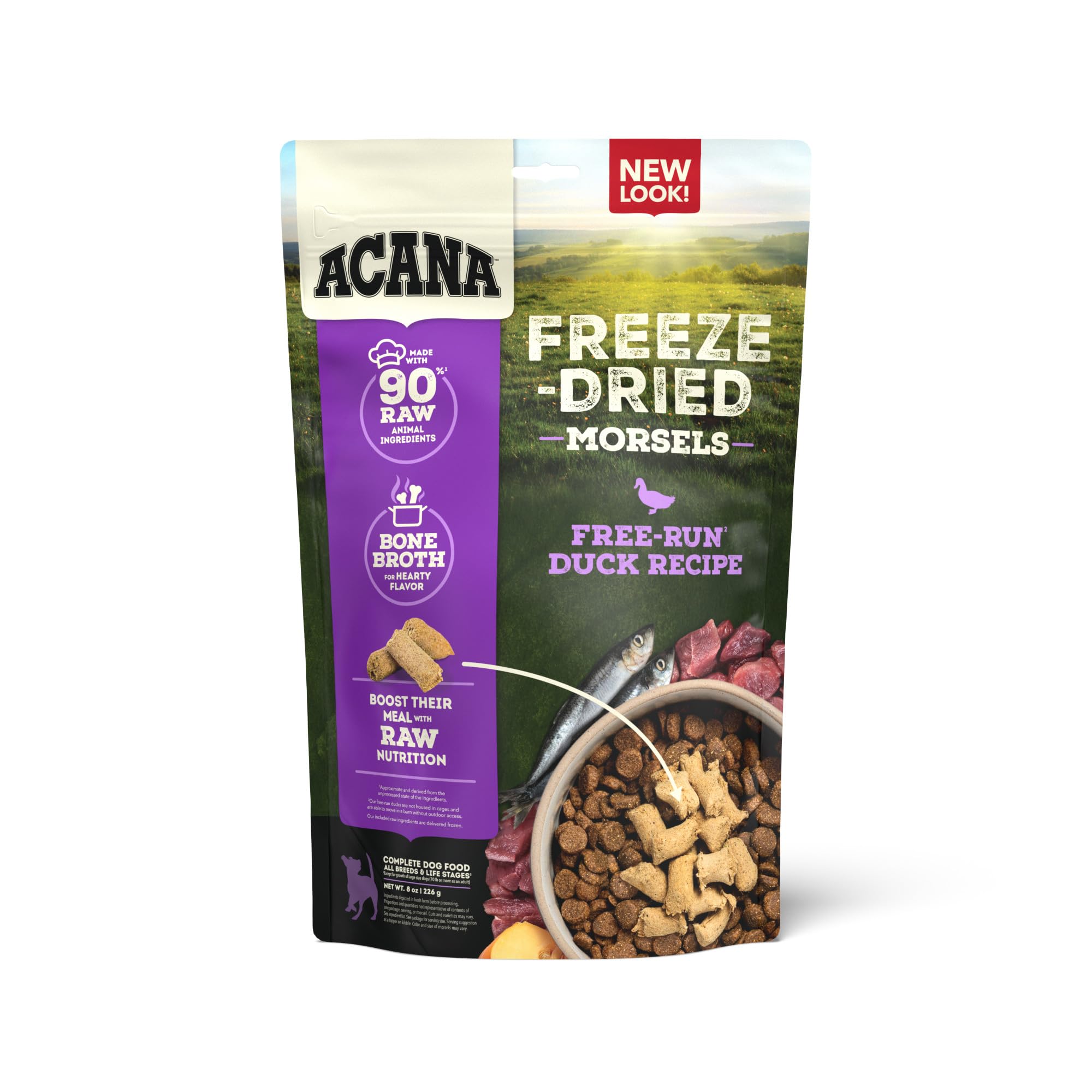 ACANA Grain-Free High Protein Freeze Dried Dog Food & Topper Free-Run Duck Recipe Morsels 8oz Bag