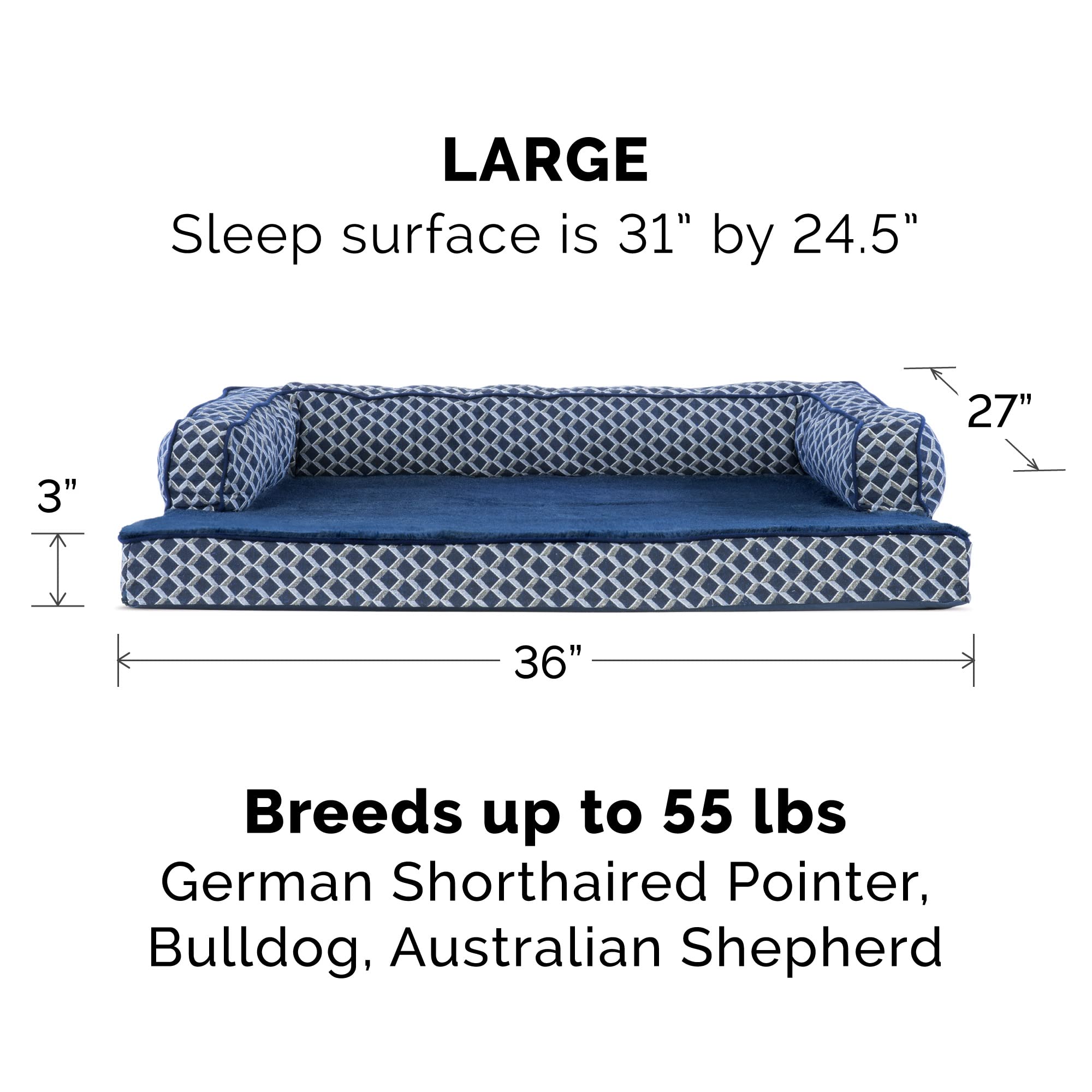 Furhaven Replacement Dog Bed Cover Comfy Couch Plush & D  Cor Sofa-Style, Machine Washable - Diamond Blue, Large