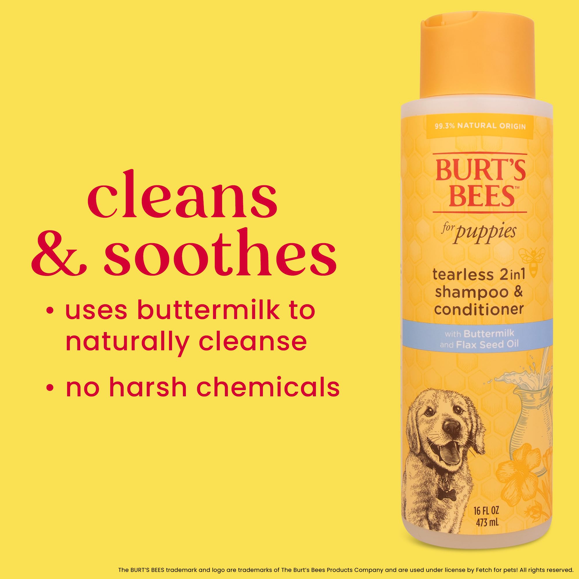 Burts Bees for Pets Tearless Puppy 2-in-1 Shampoo and Conditioner with Buttermilk and Linseed Oil, 2pk, 95% Natural Origin Form