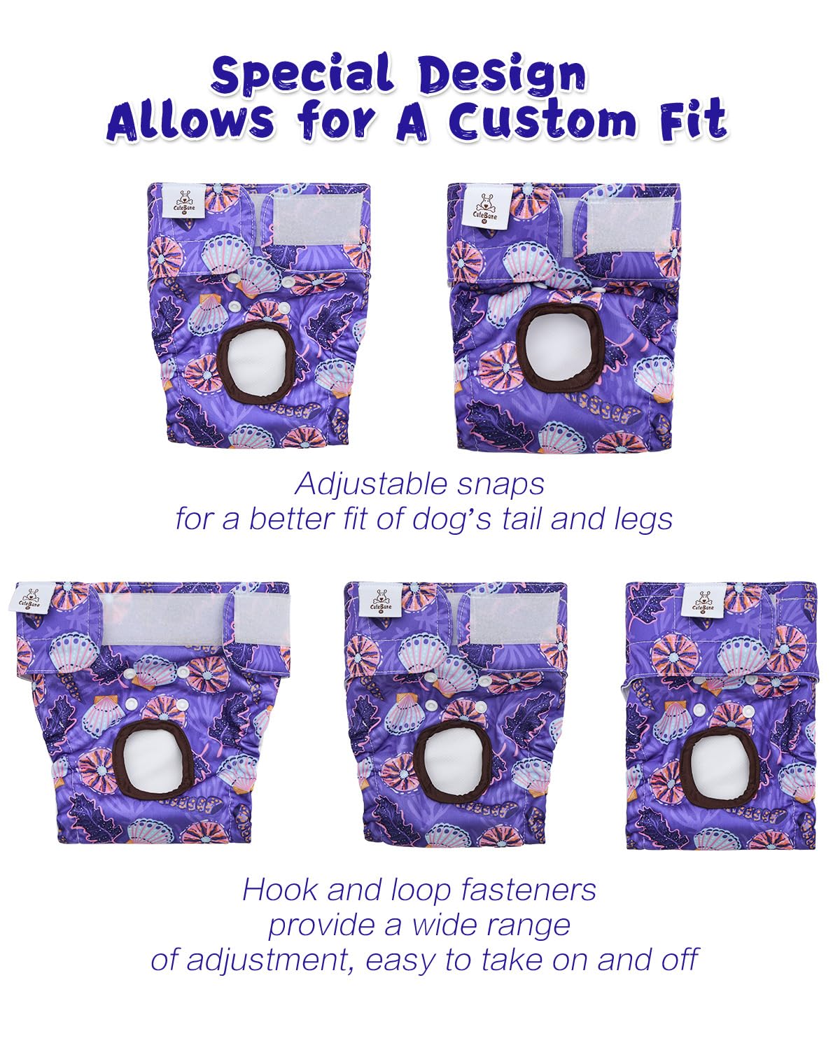 Cutebone Washable Female Dog Diapers 4 Pack Reusable Doggie Heat Diapers For Period Fmg06Xl