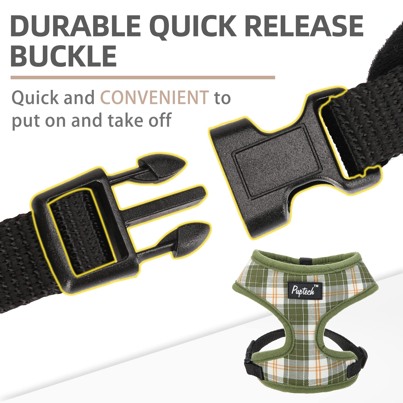 Pupteck Soft Mesh Dog Harness And Leash Set Pet Puppy Cat Comfort Padded Vest No Pull Harnesses, Olive Green, L