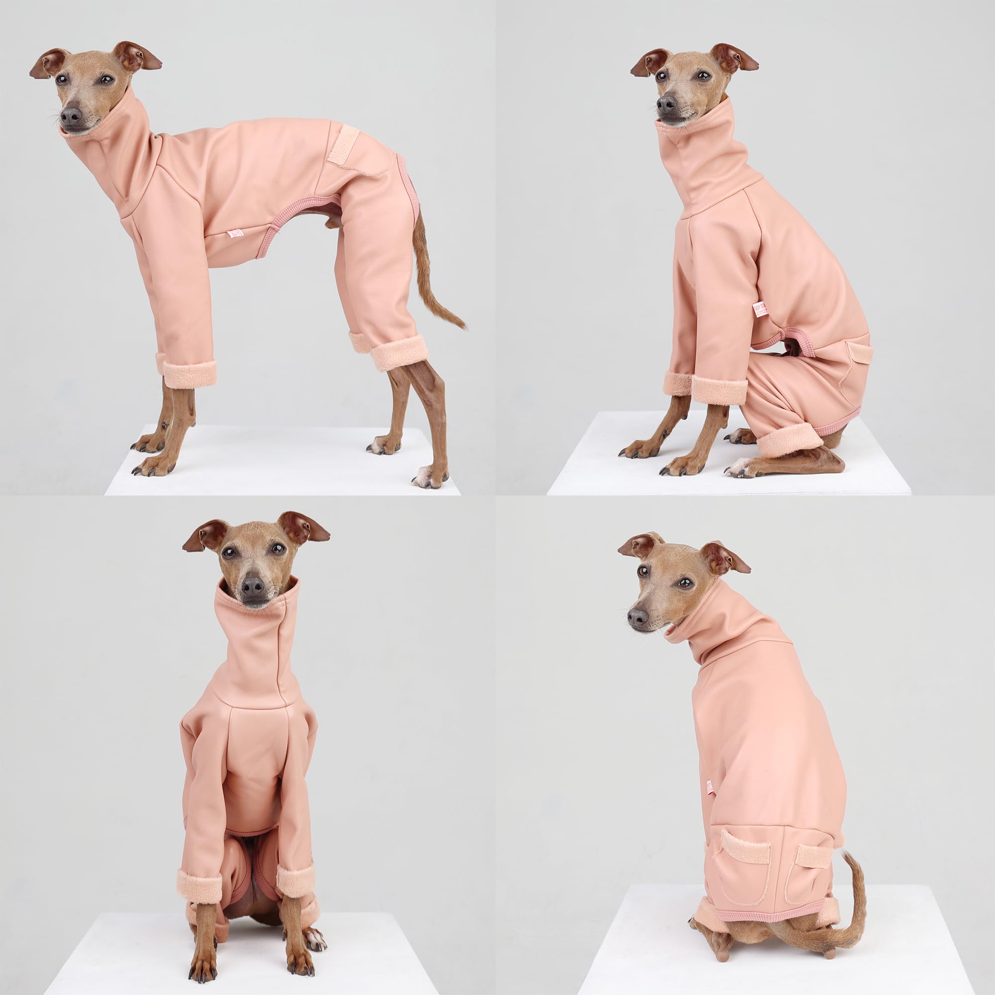 D Doggy Star Italian Greyhound Coat Stretchable Aartificial Leather Fleece Lining Clothes Whippet For Dog (2Xl,Leather Pink)