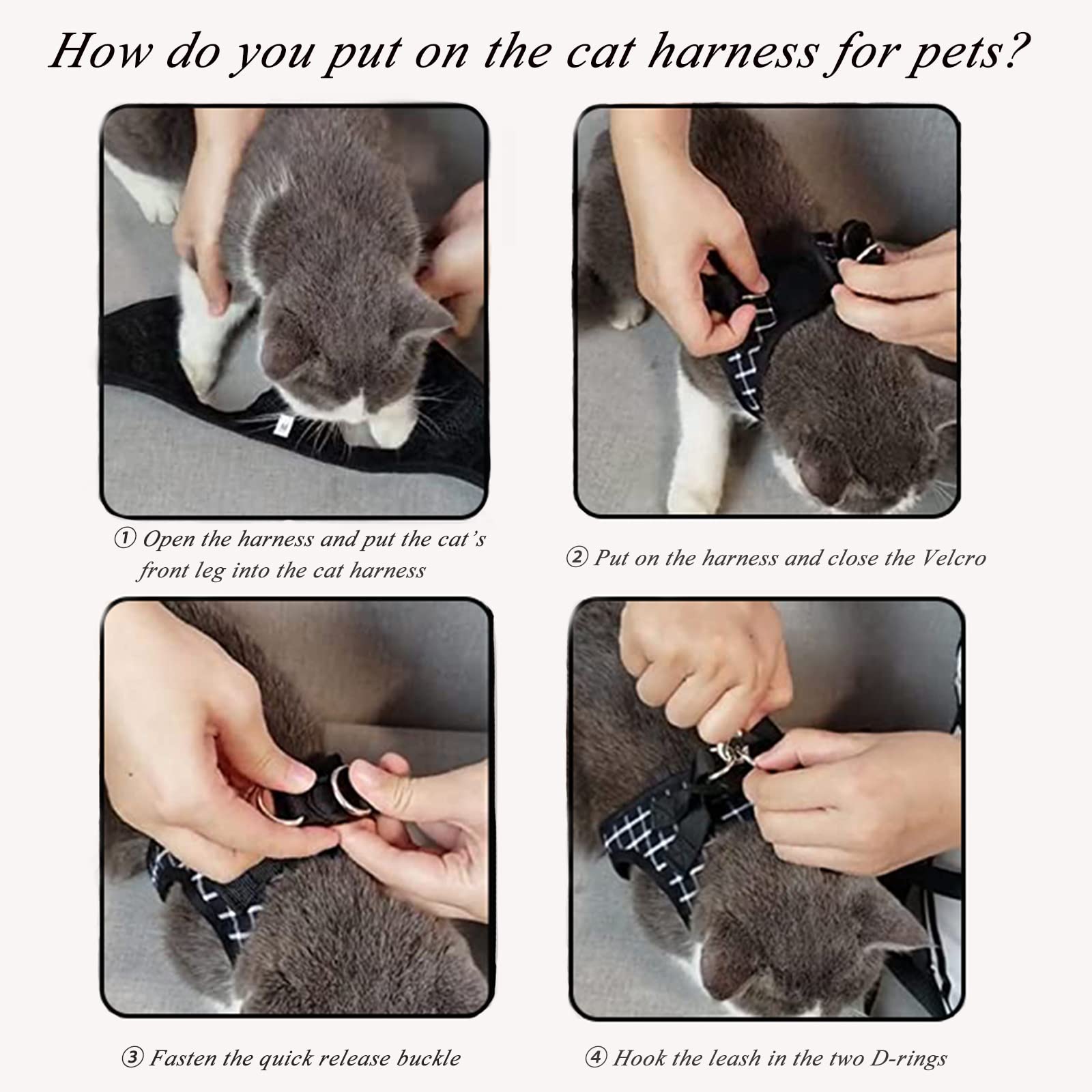 BLUWTE Cat Harness and Leash,Breathable Dog Harness,Pet Harness,Cats Leash and Harness Set for Puppy Cat Rabbit (Black, XS)