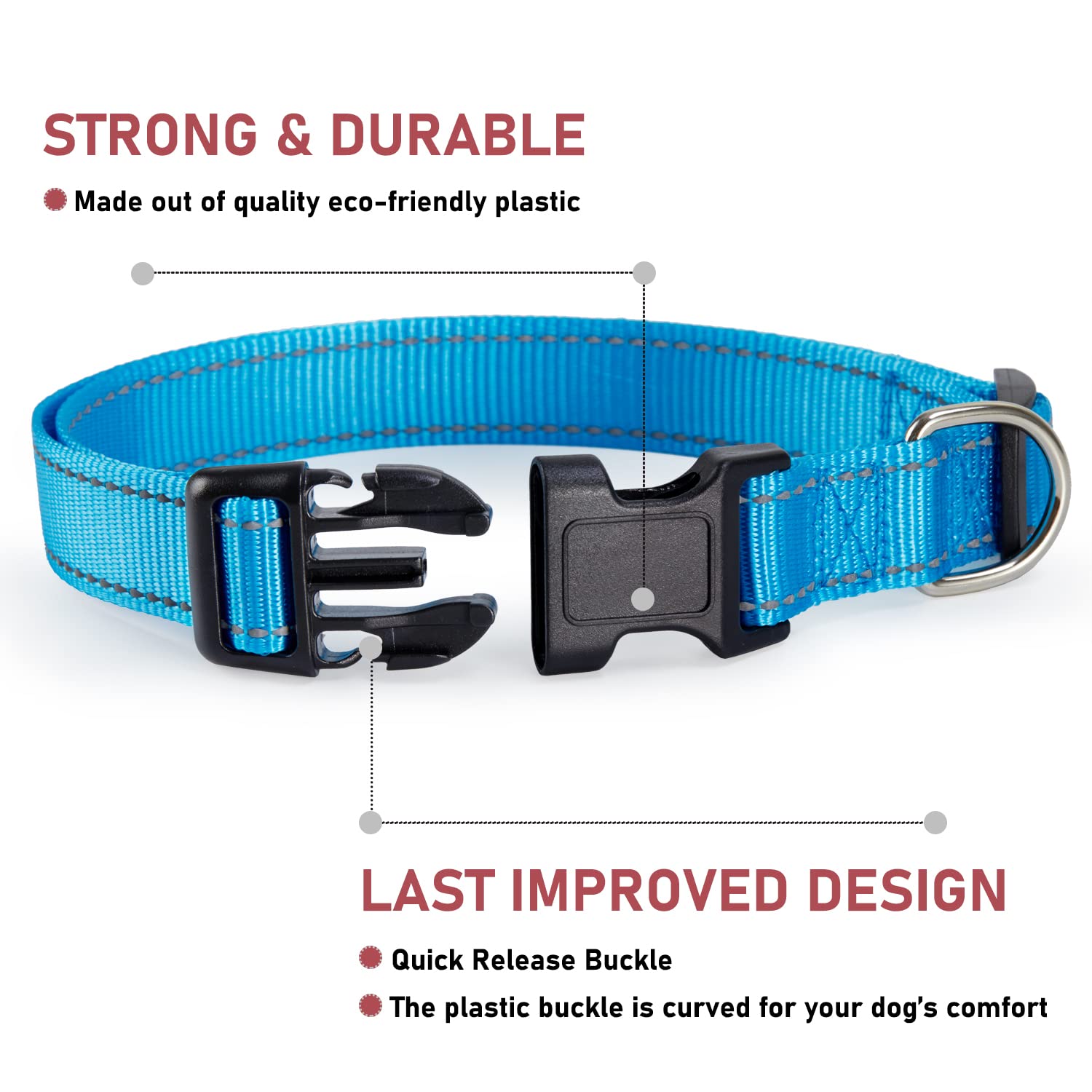 Reflective Dog Collar With Buckle Adjustable Safety Nylon Collars For Small Medium Large Dogs, Blue Xl