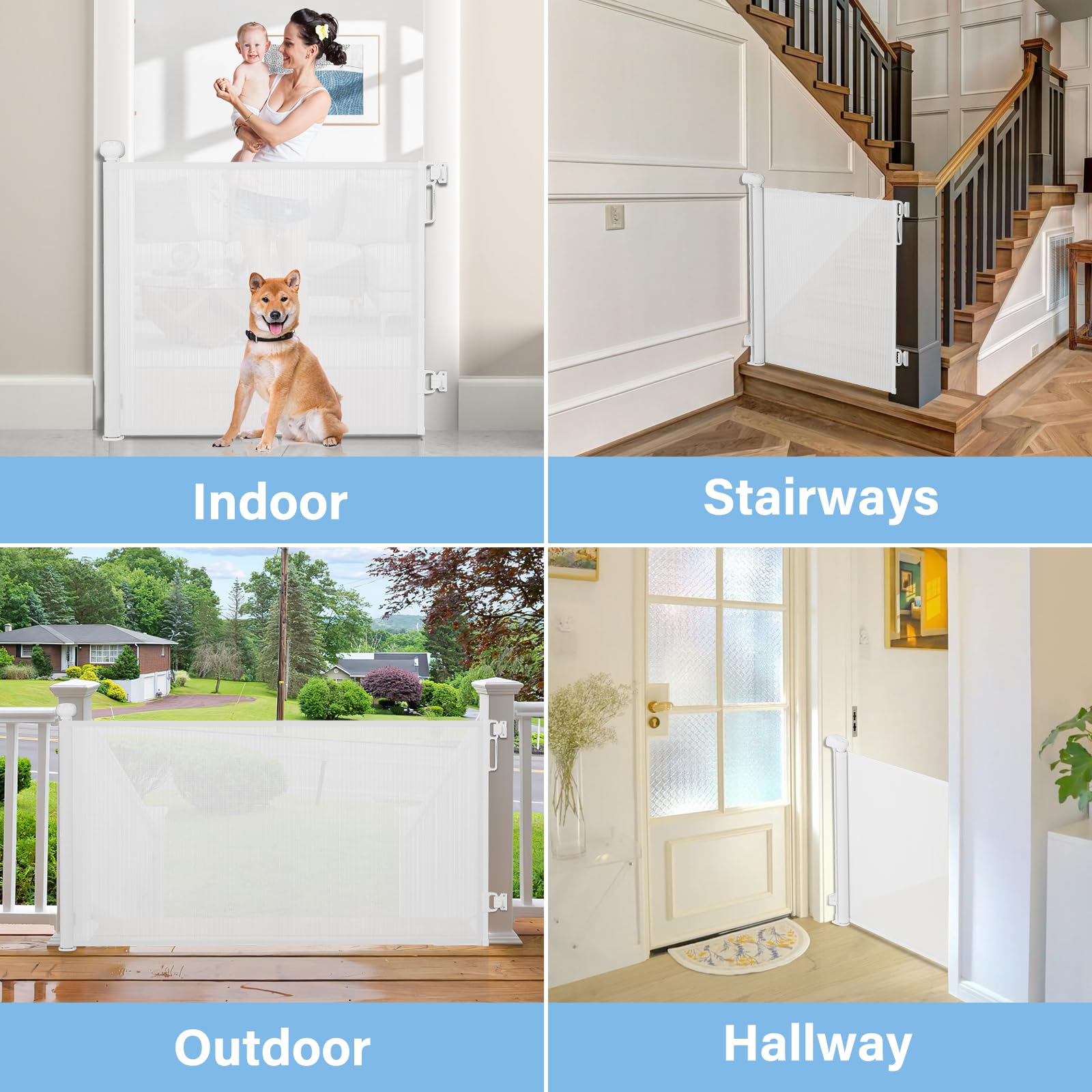 Probebi Retractable Baby & Dog Gate - Extends To 54' Wide, 34' Tall - Stair, Doorway & Hallway Use