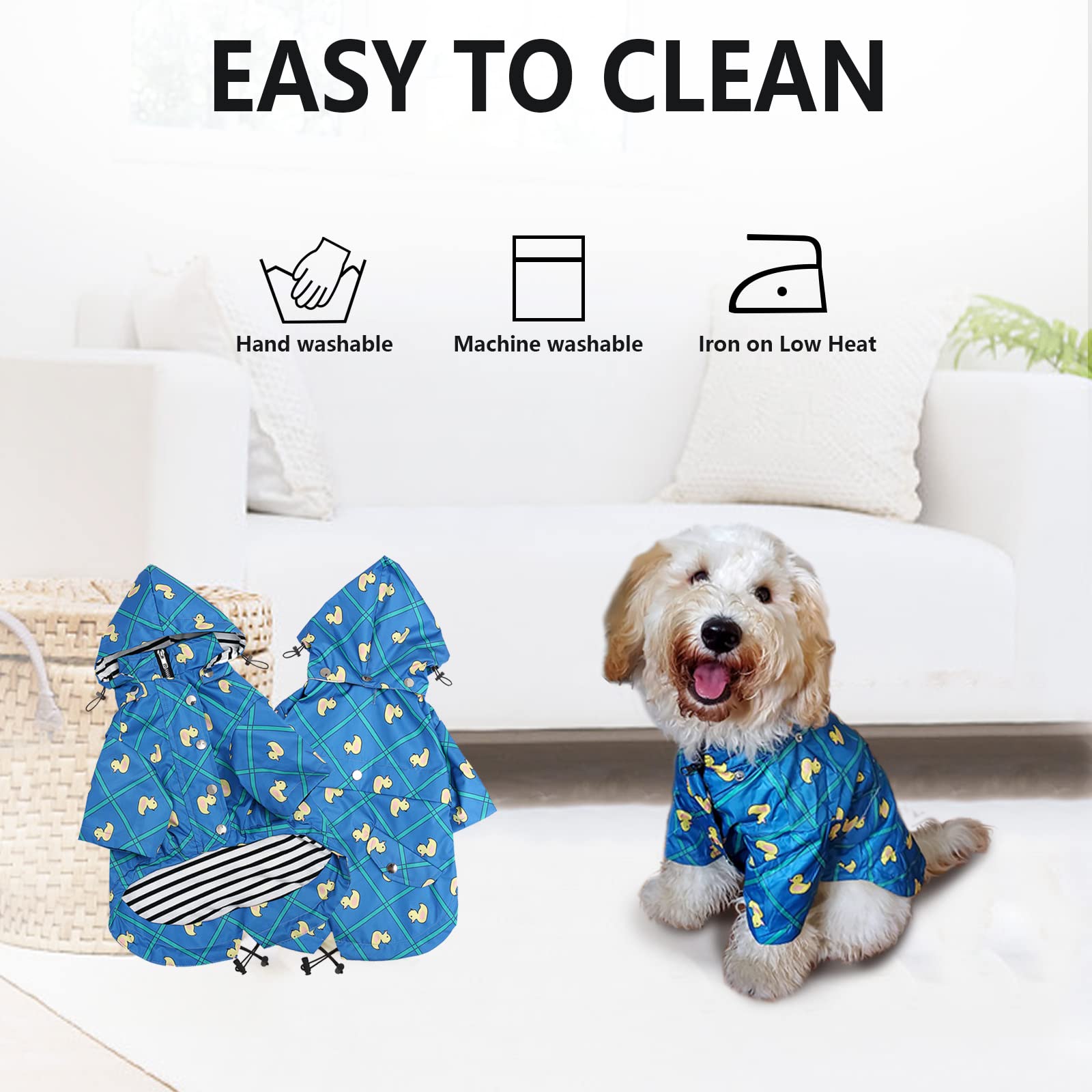 Morezi Dog Zip Up Dog Raincoat With Reflective Buttons, Rain/Water Resistant, Adjustable Drawstring, Removable Hood, Stylish Premium Dog Raincoats - Size Xs To Xxl Available - Grid Blue - Xl
