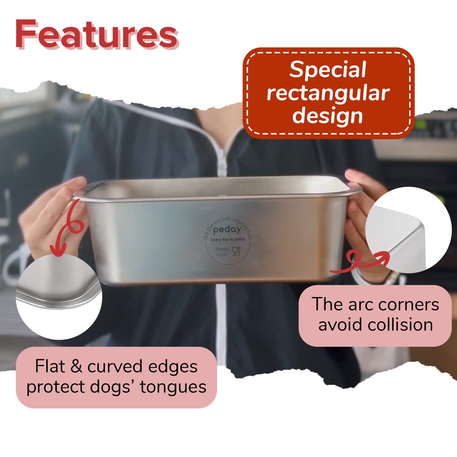 PEDAY Large Dog Water Bowl - 1.2 Gallon Stainless Steel Bowl for Big & X-Large Dogs, Model PD12