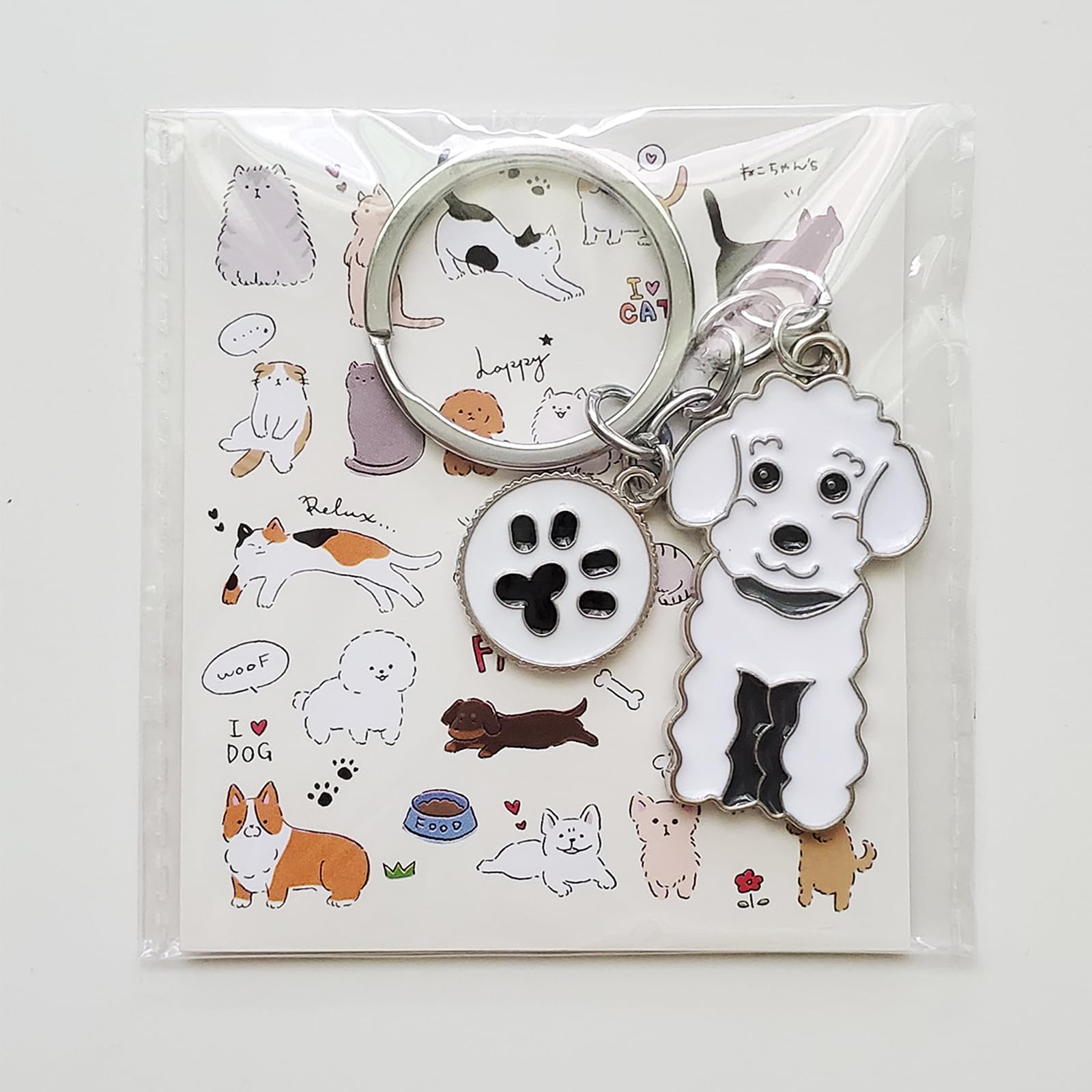 Poyamuse Enamel Dog Pet Keychain - A Heartwarming Memorial And Adorable Accessory Keyring For Dog Lovers-Poodle White