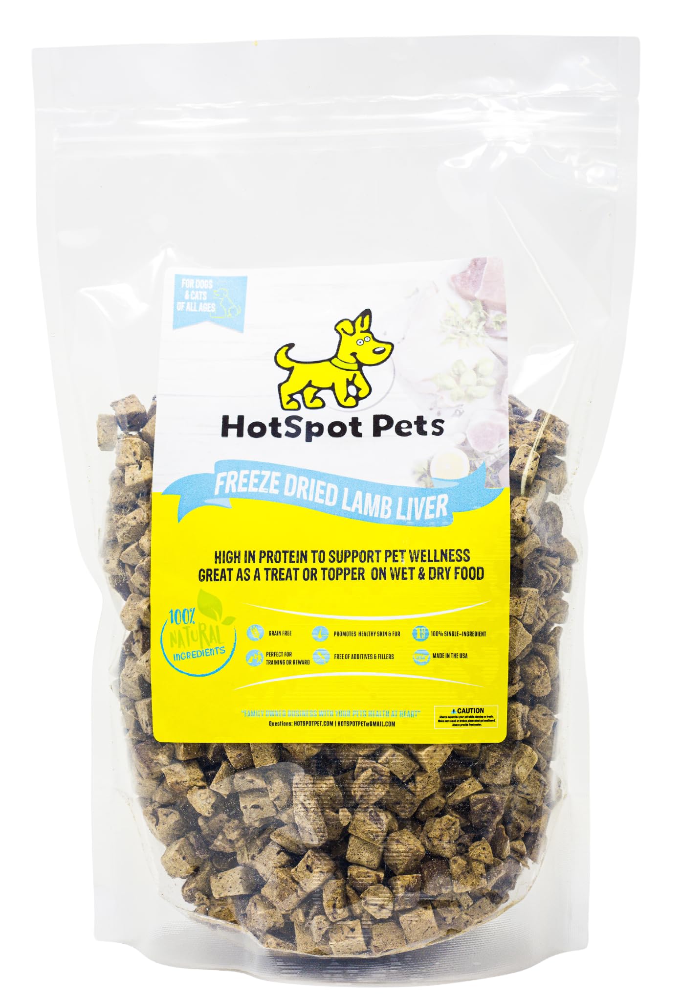 hotspot pets Lamb Liver Treats, 1LB Bag, All Natural Grain-Free Cat & Dog Training Topper Snack, Single Ingredient, Made in USA