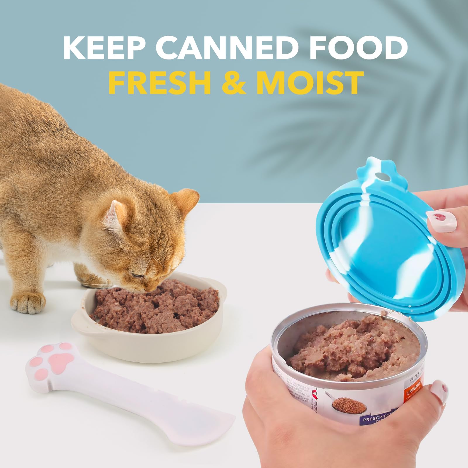 Comtim 5 PCS Pet Food Can Lids & Spoons Set - Silicone Dog Cat Food Can Covers Lids Top/Multi-Function Cat Food Spoon Spatula Ca