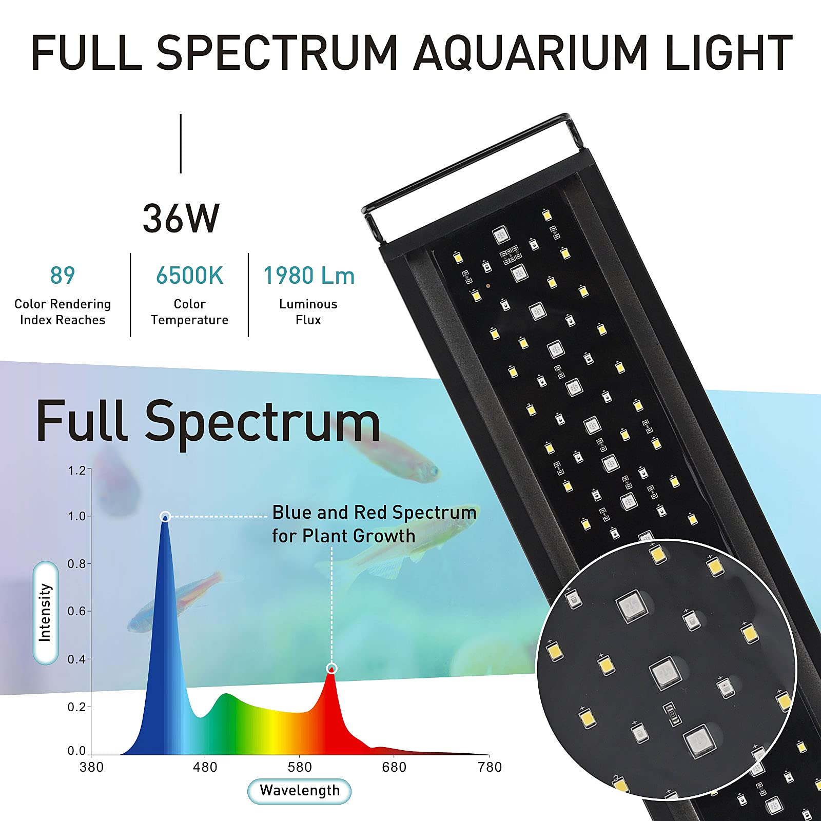 Hygger Auto On Off Led Aquarium Light, Full Spectrum Fish Tank Light With Lcd Monitor, 24/7 Lighting Cycle, 7 Colors, Adjustable Timer, Ip68 Waterproof, 3 Modes For 36'-42' Freshwater Planted Tank