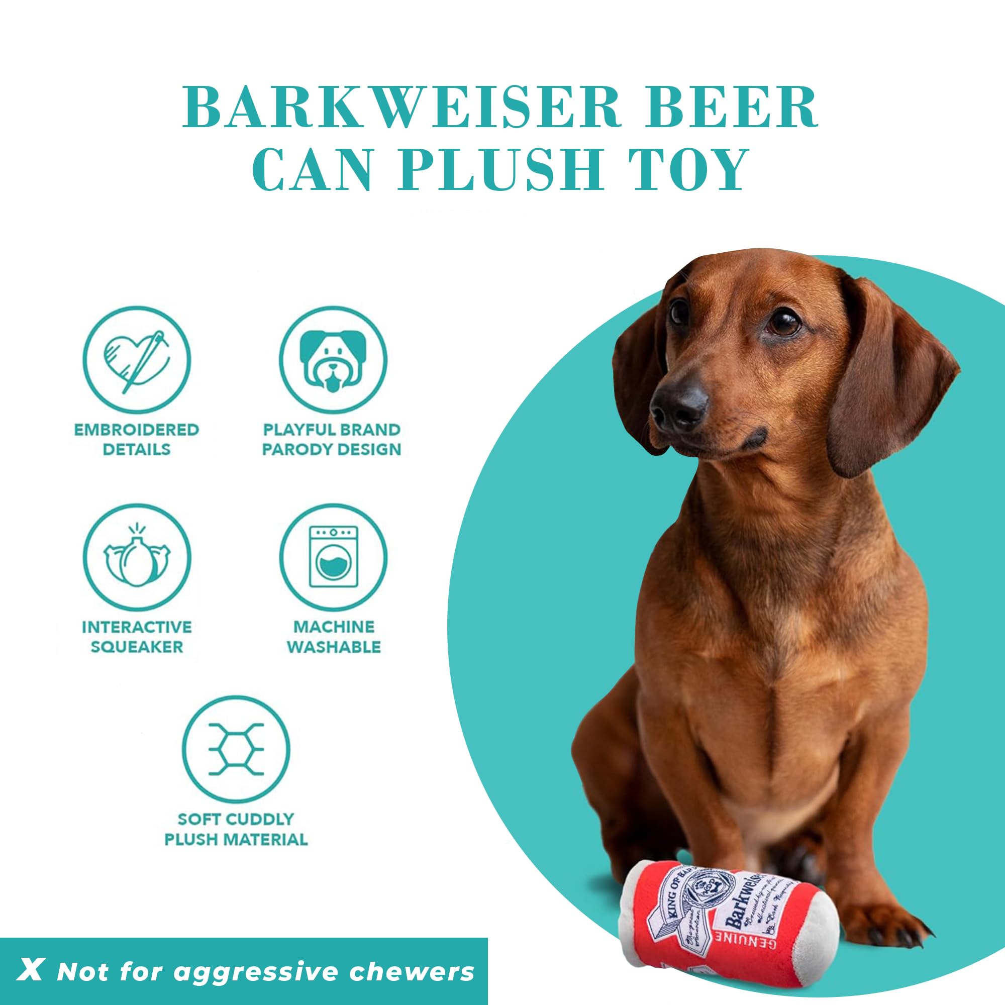 Haute Diggity Dog Barkweiser Beer Can, Plush Designer Dog Toys With Interactive Squeaker, Stimulating Pet Enrichment, Machine-Wa