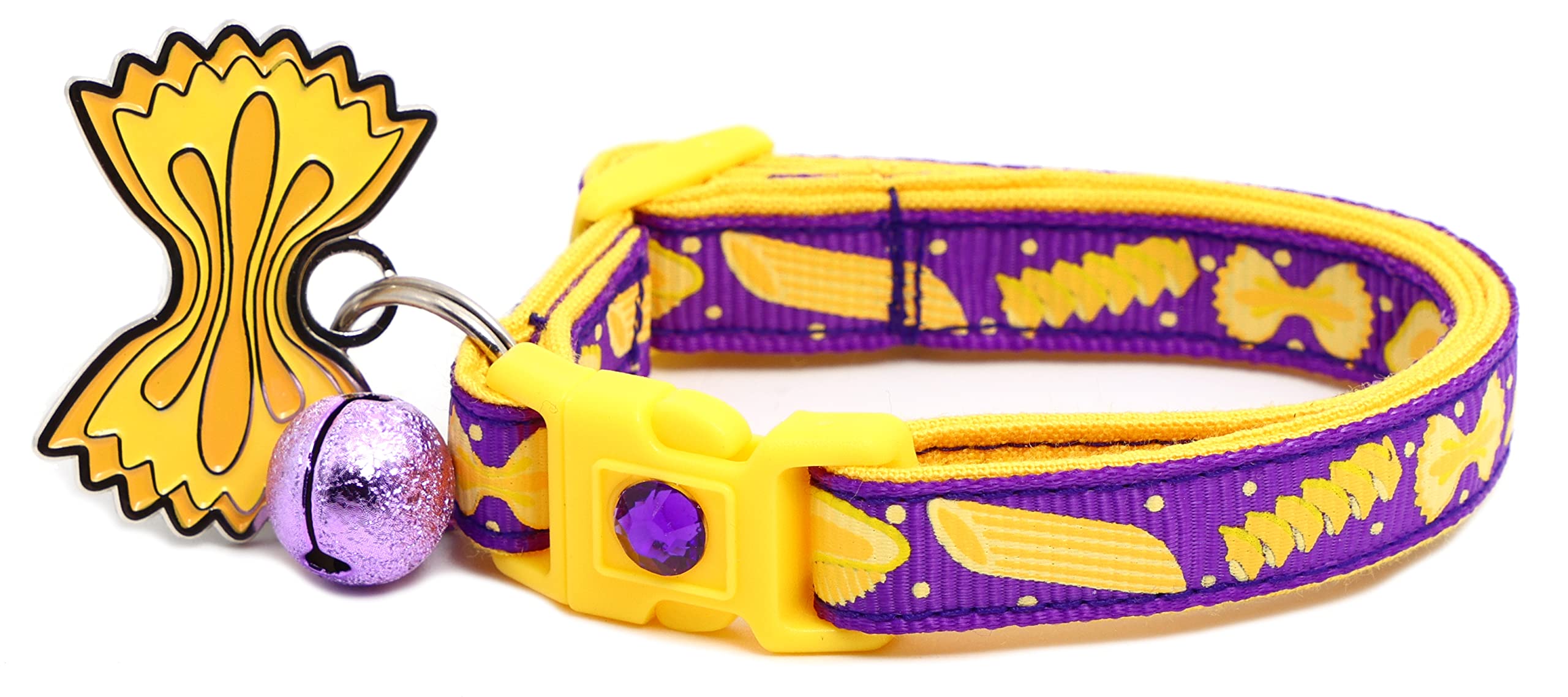 Noodle Cat Collar - Safety - Breakaway - Charm And Bell - Pugs2Persians (Small(10 Lbs & Less), Purple)
