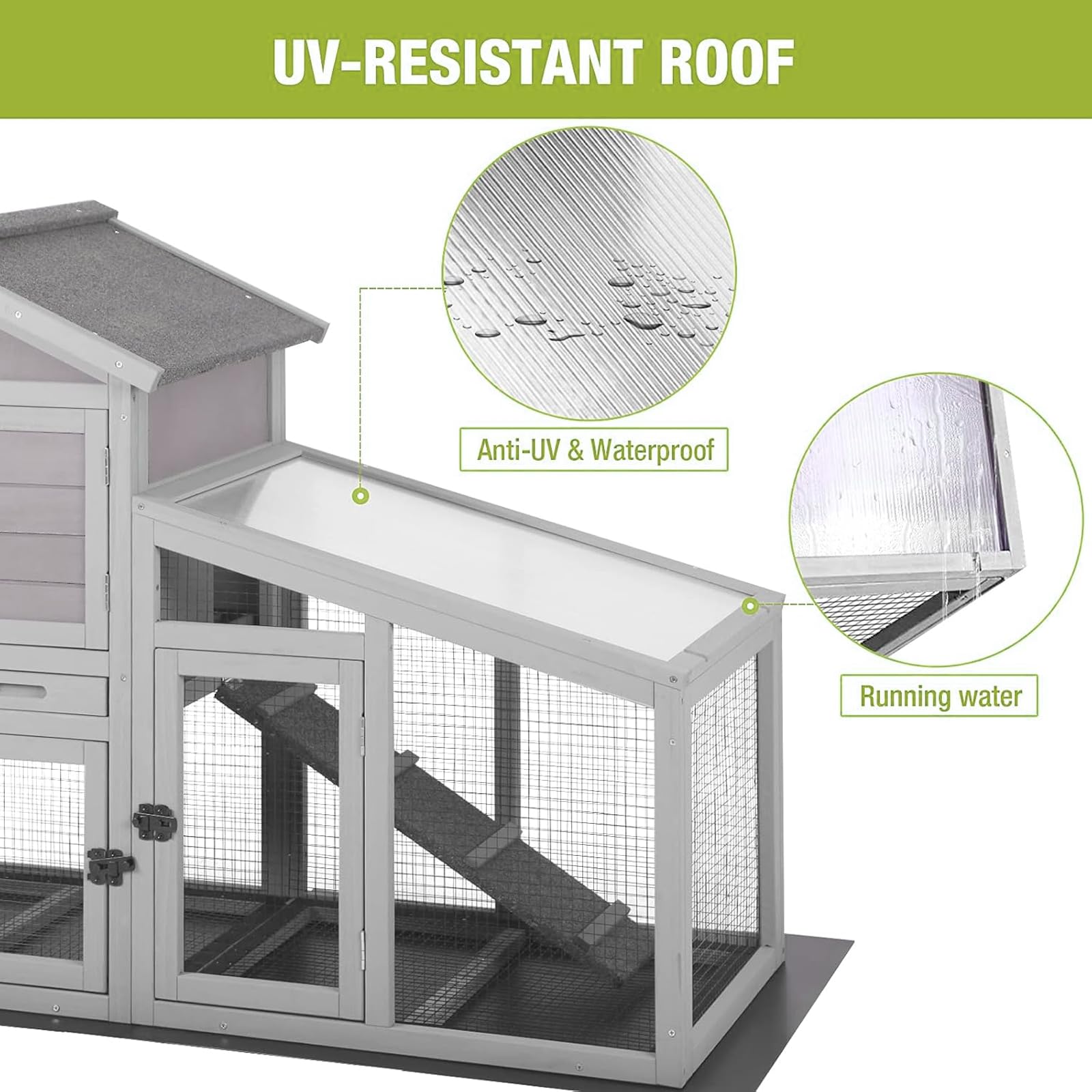GUTINNEEN Chicken Coop with Run Outdoor Rabbit Hutch Indoor with Metal Floor Grid and PVC Leak-Proof Bottom, Wooden Small Bunny