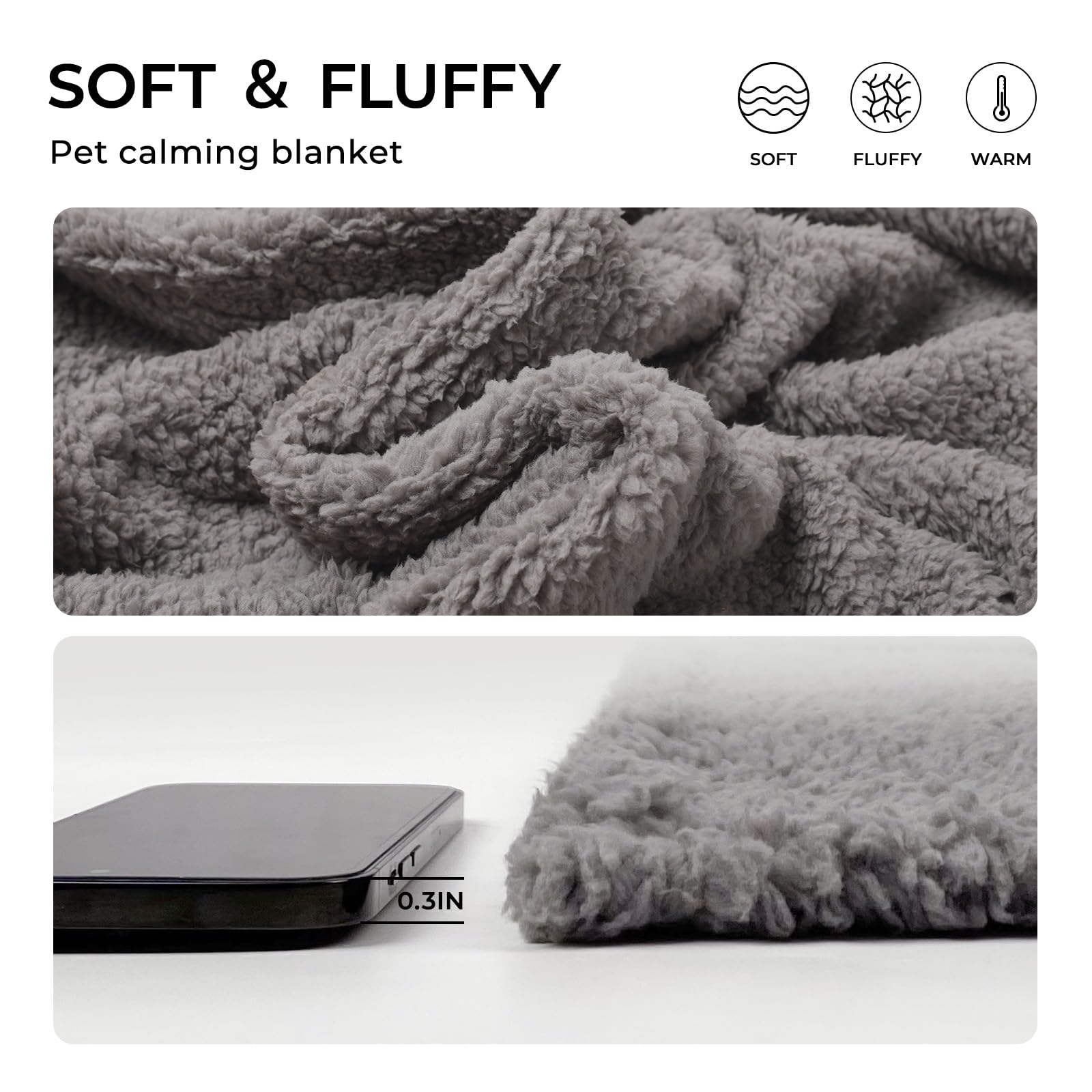 Luciphia Premium Fleece Dog Puppy Blanket Soft Pet Sherpa Calming Cat Blanket Throw For Small Medium Dog Cat(Grey,57X40 Inches)