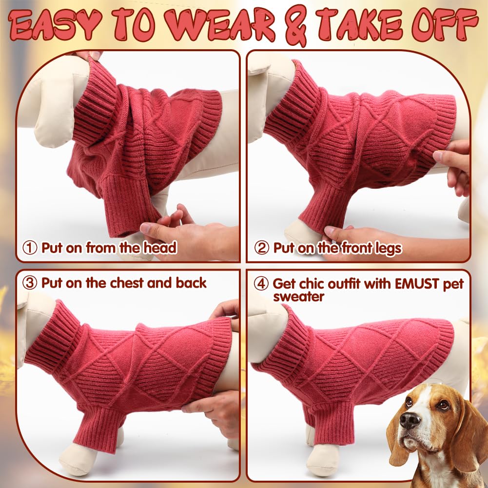 Emust Pet Sweater, Cute Dog Sweaters For Medium Dogs With Diamond Pattern, Warm Dog Sweater For Cold Weather, Red L