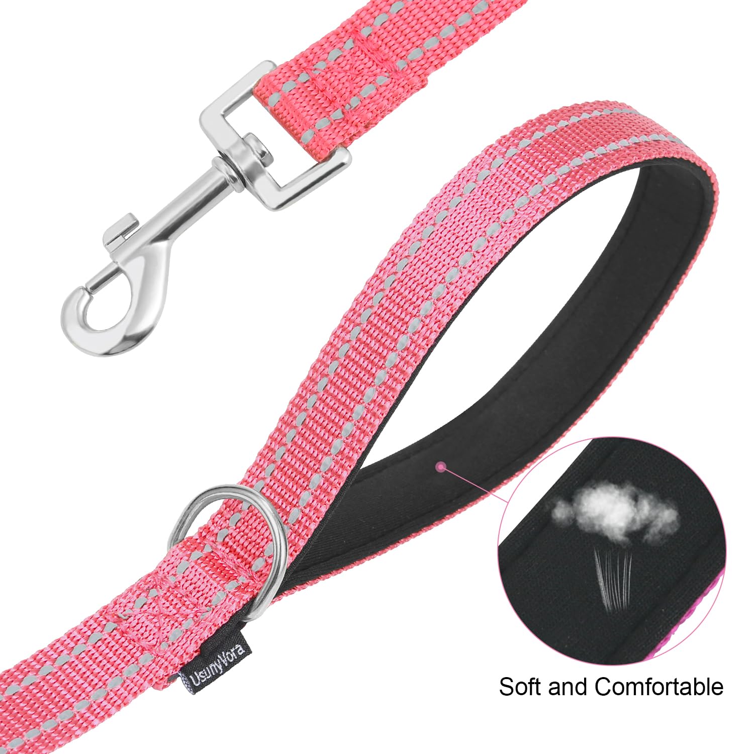 Usunyvora Reflective Nylon Dog Leash For Walking,Strong Dog Leash With Padded Handle For Medium And Large Dogs,5 Ft,Hot Pink