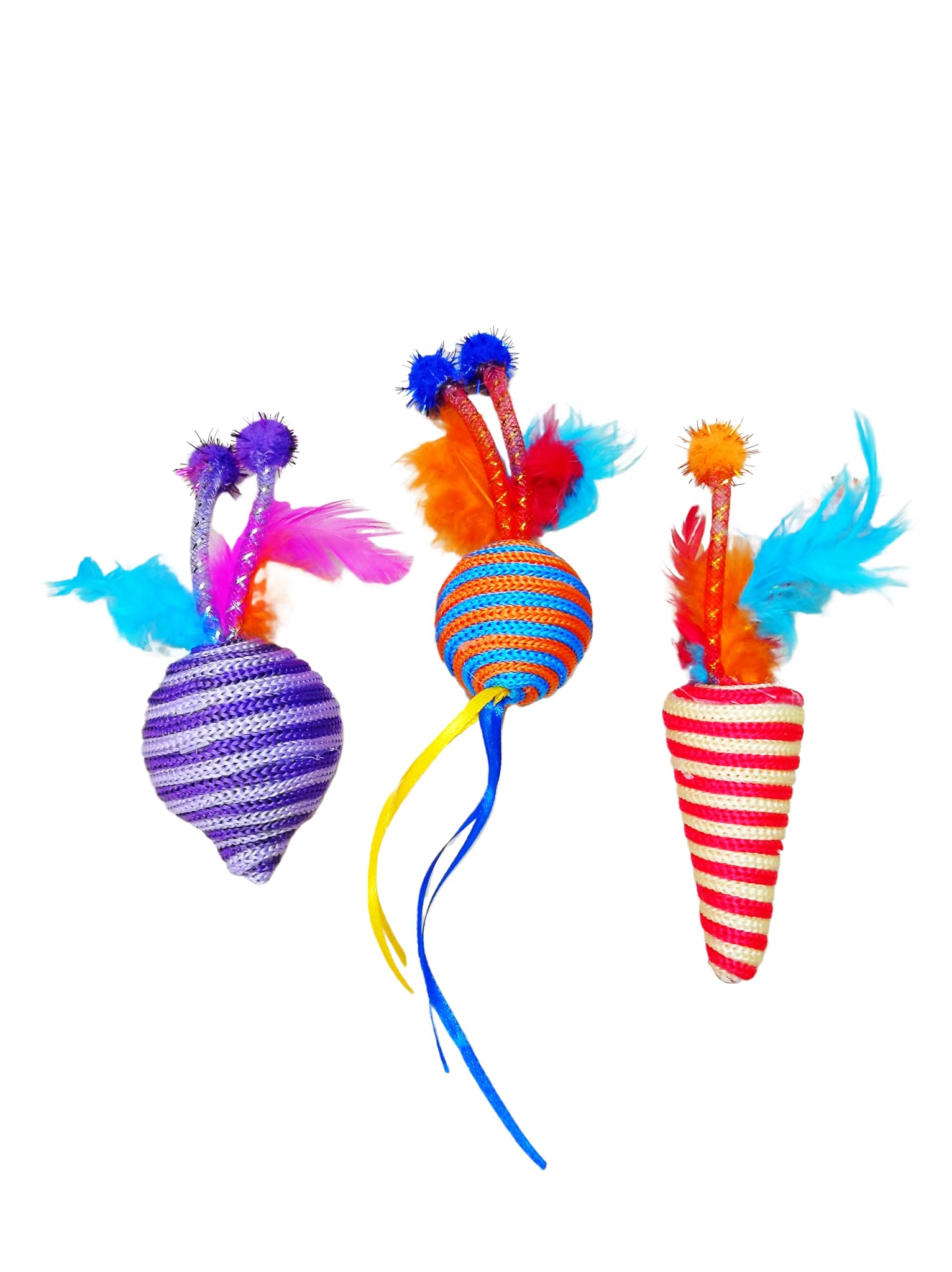 Psk Pet Mart Cat & Kitten Toy Sisal Hemp Knitted Ball Tricolor Biting Interactive Pet Supplies Dog Sisal Ball, (Pack Of 3)