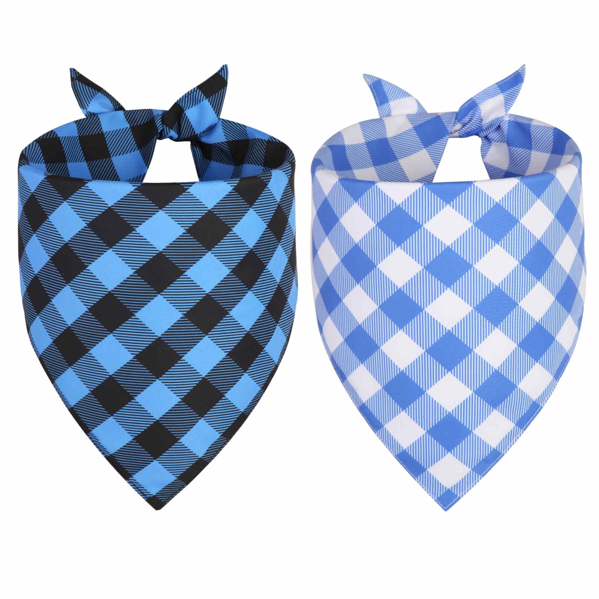 Ququle Dog Bandana Boy Small 2Pcs, Blue Summer Spring Scarf, Durable Triangle Reversible Bibs Handkerchief For Puppy Pet