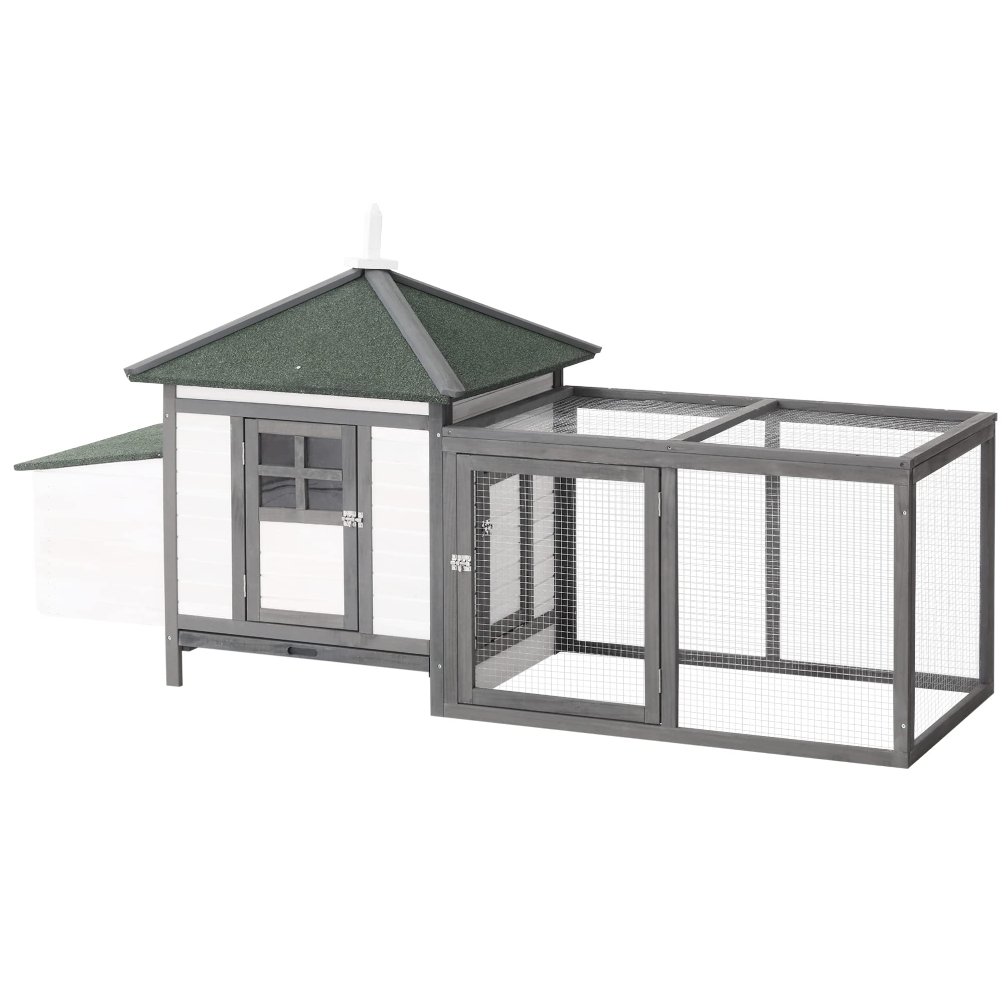Pawhut 77' Wooden Chicken Coop With Nesting Box, Cute Outdoor Hen House With Removable Tray, Ramp Run, For Garden Backyard, Gray