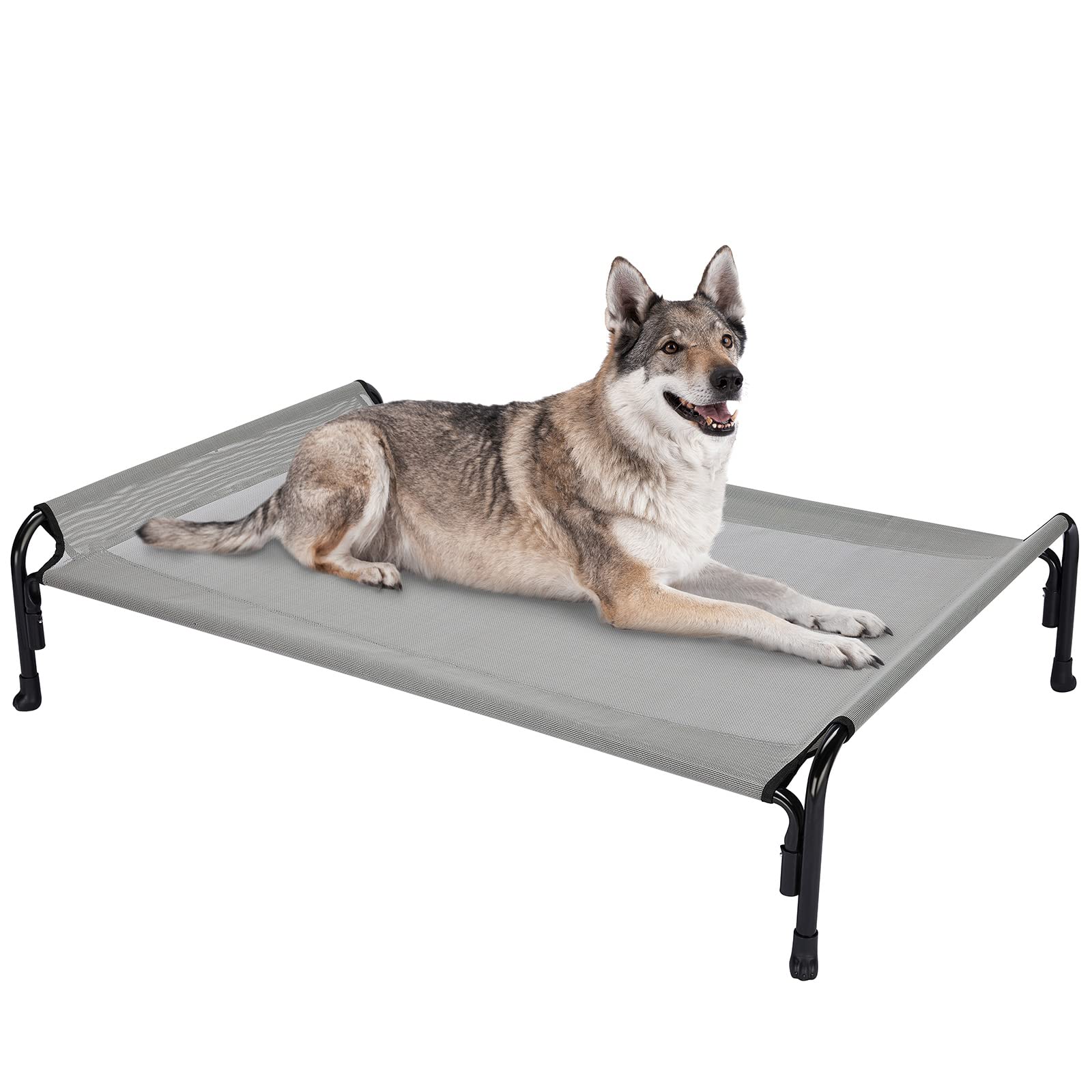 Veehoo Elevated Dog Bed, Outdoor Raised Dog Cots Bed for Large Dogs, Cooling Camping Elevated Pet Bed with Slope Headrest for In