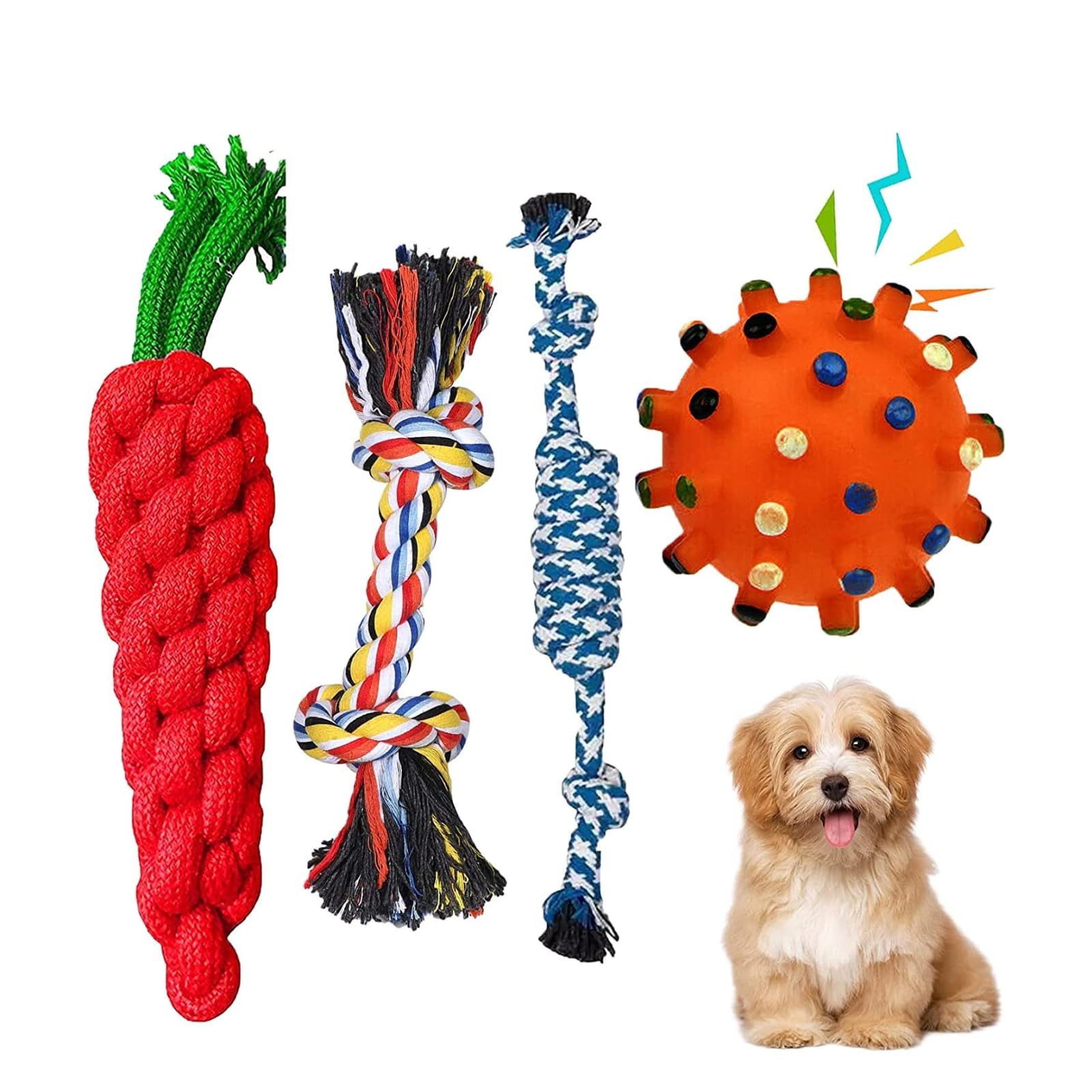 Kittupet Dog Toy Set Of Rope Squeaky And Dental Cleaning Combo Pet Toys (Pack Of 4, Multicolor)