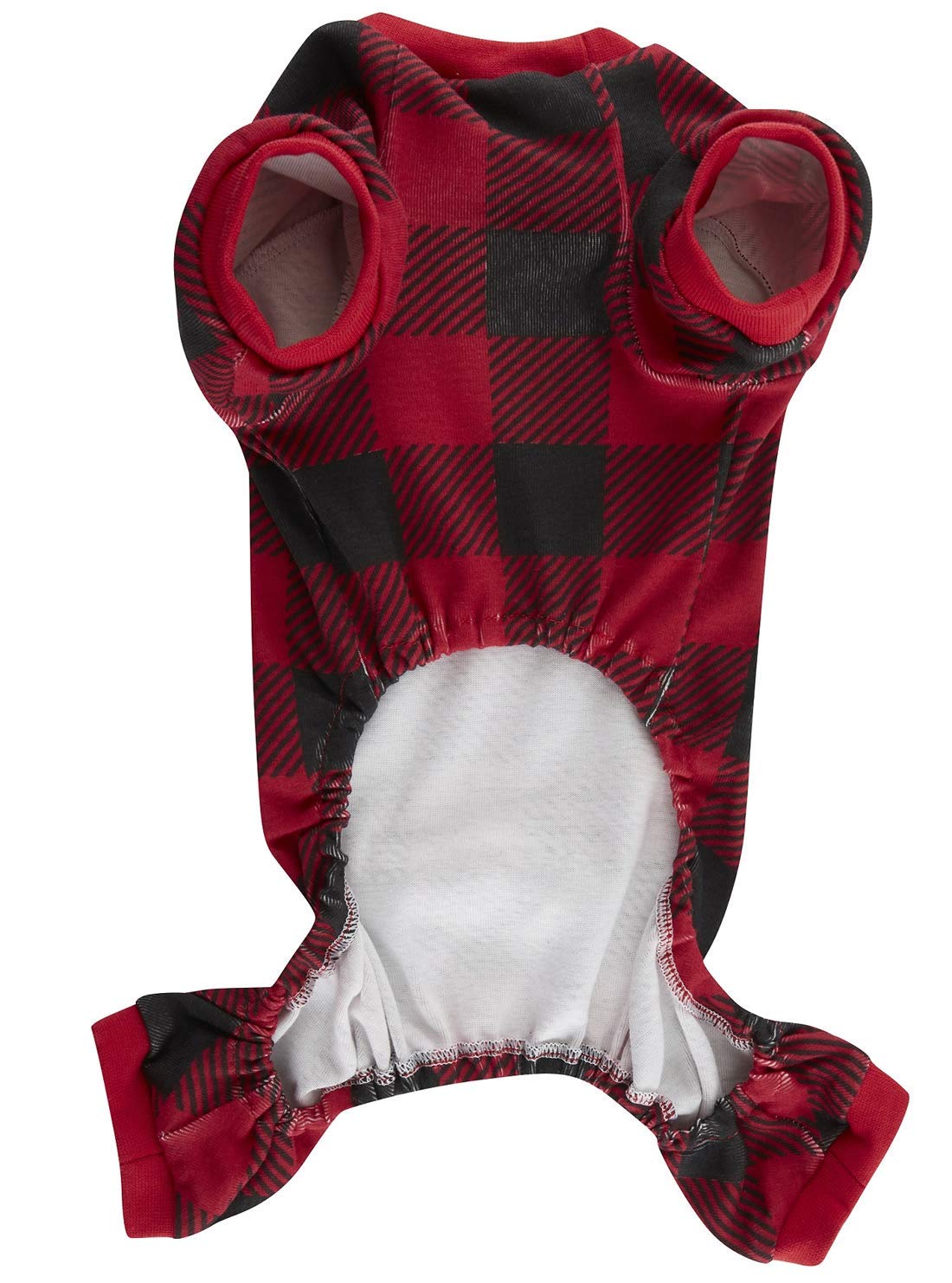 Red Plaid Christmas Clothes For Dogs Pajamas Onesie Pjs, Back 23' Xlarge