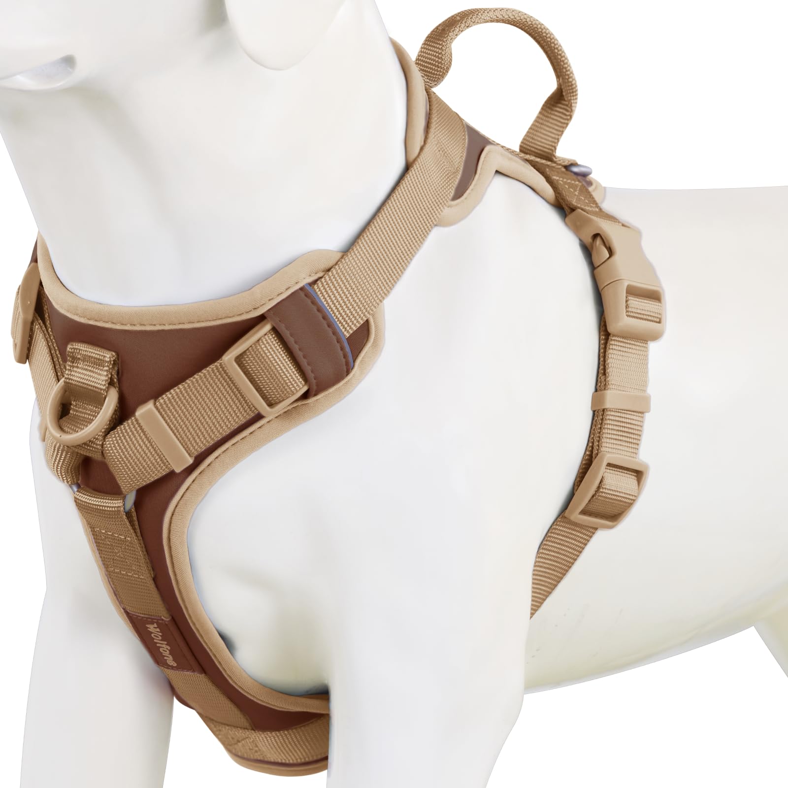 Wolfone No Pull Dog Harness Adjustable Soft Padded Pet Vest With Control Handle Adorable Daily Harness For Dogs(Chocolate Cookie