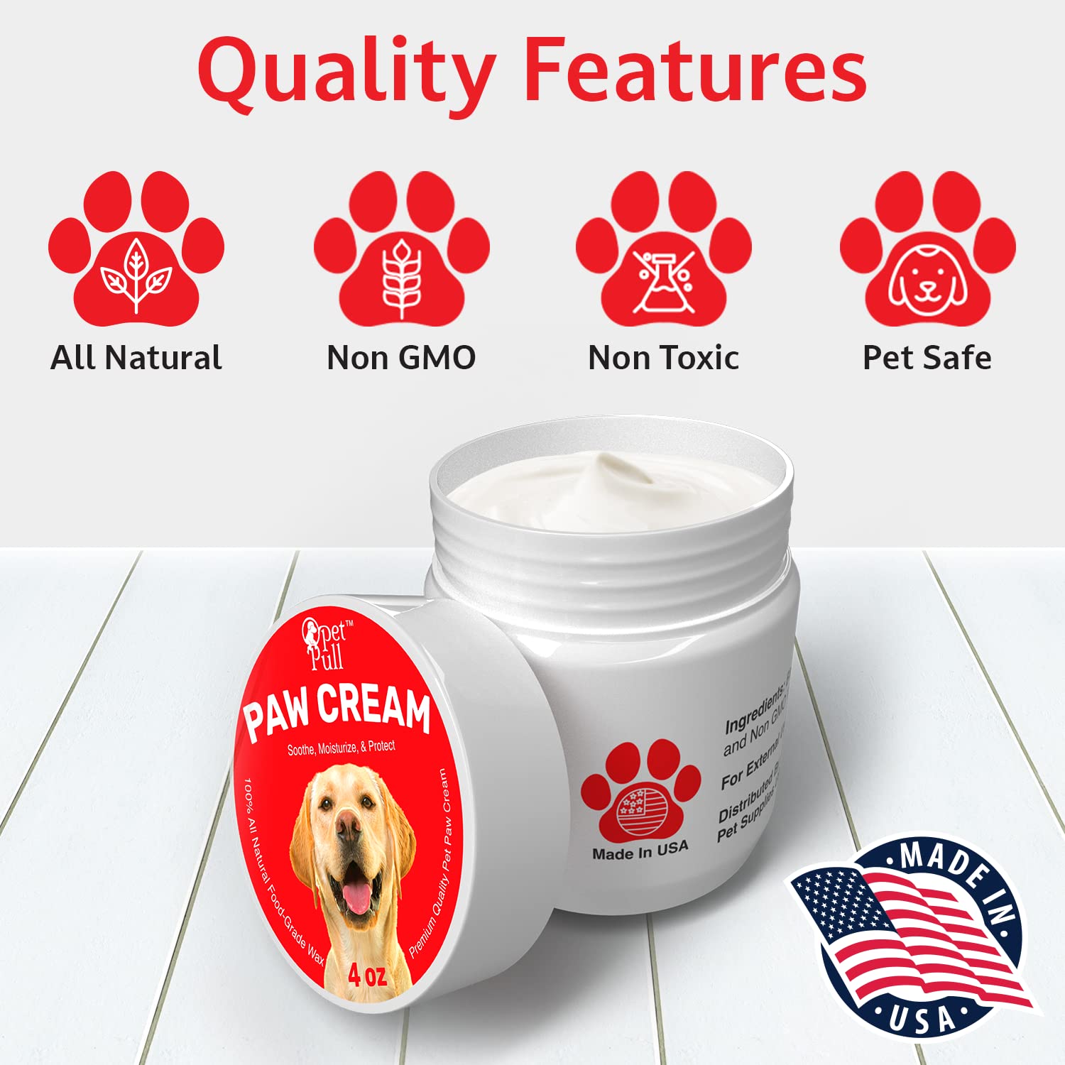 Paw Cream 4 Oz Dog Paw Protector For Heat, Cold & Rough Surfaces - Paw Moisturizer Balm With Natural Waxes & Oils - Puppy Invisible Boot Soothes, Moisturizes, Protects