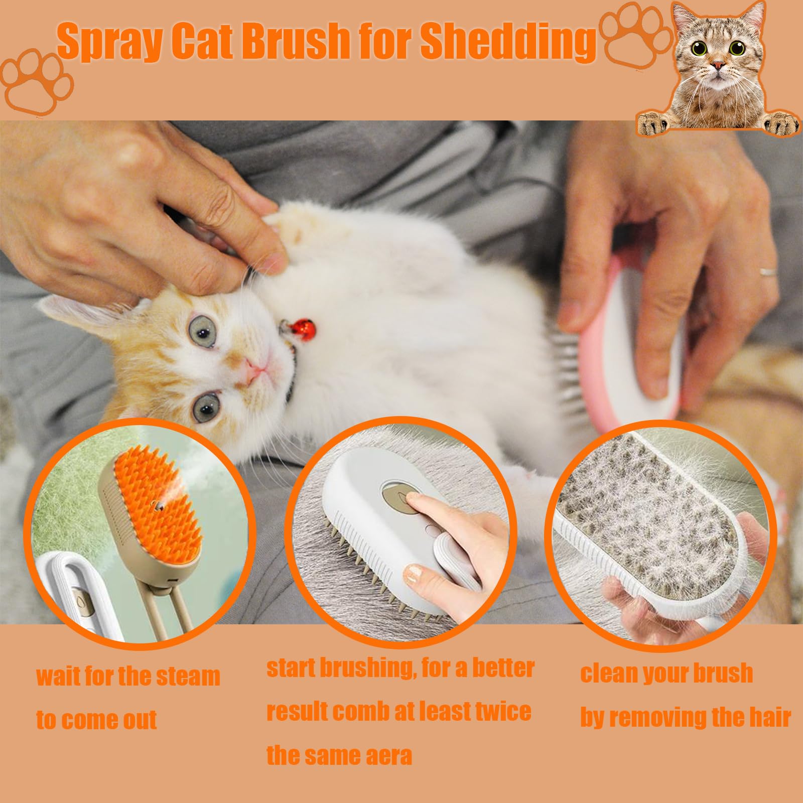 Cat Steam Brush For Shedding, 4 In 1 Rechargeable Steam Brush For Cats And Dogs, Spritz Defur Comb For Cats, Anti-Static, Massag