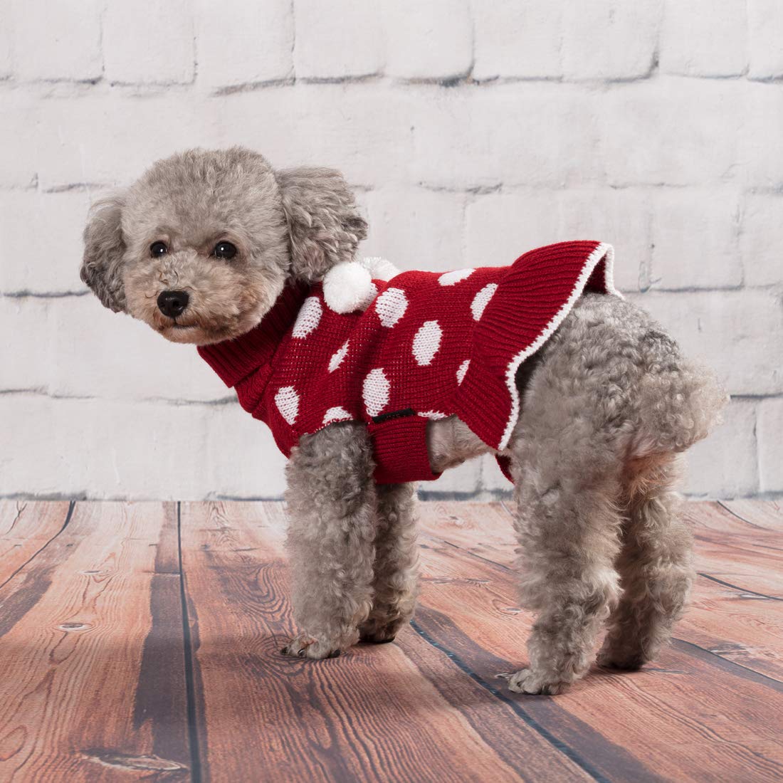 Kyeese Dog Sweaters For Small Dogs With Leash Hole Turtleneck Red Dog Sweater Dress Polka Dot Knit Pullover Warm Pet Sweater