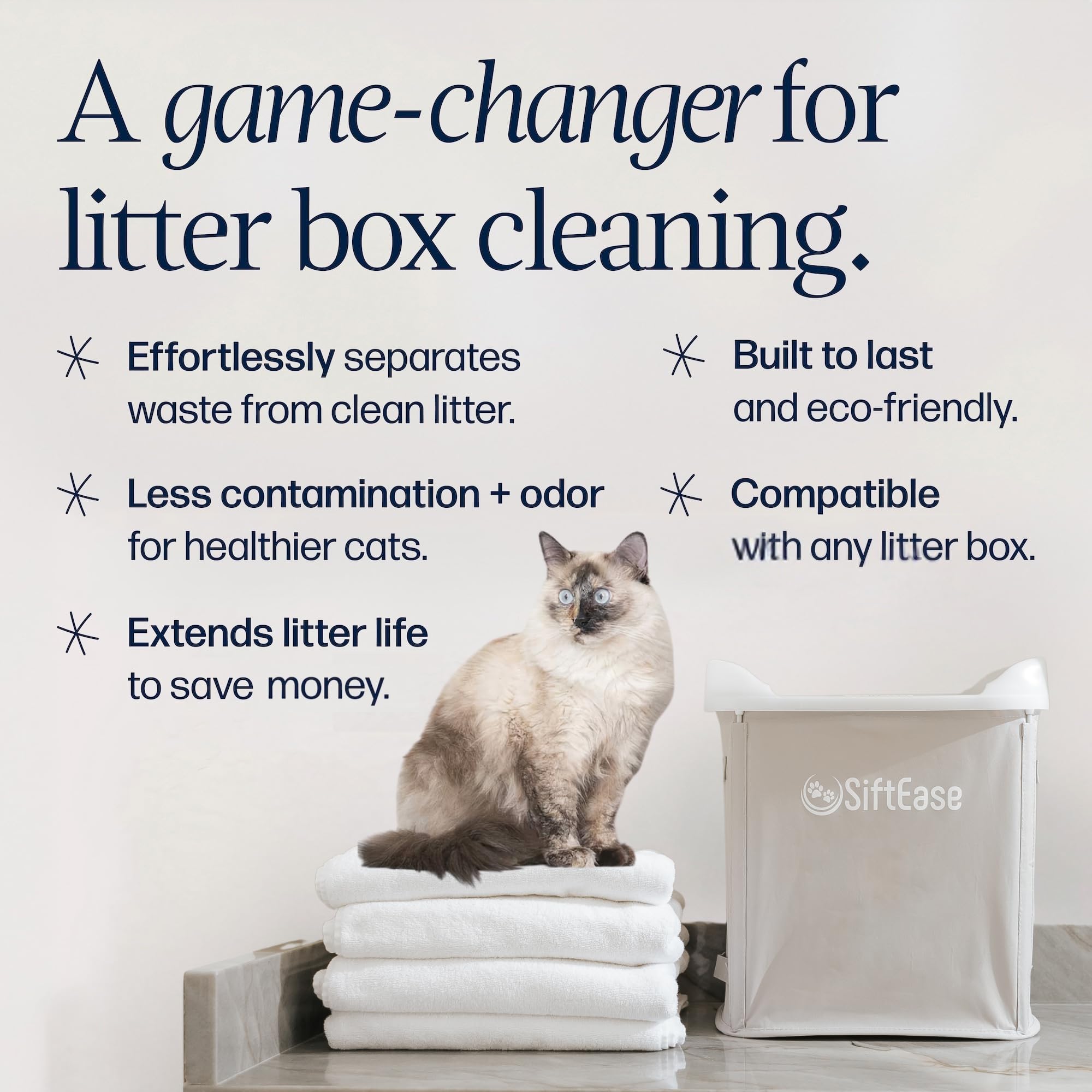 Cat Litter Sifter - Siftease Sifting Litter Box Cleaner, Fast & Easy Scoop Free Cleaning, Large Capacity Sifter With Bin For Eff