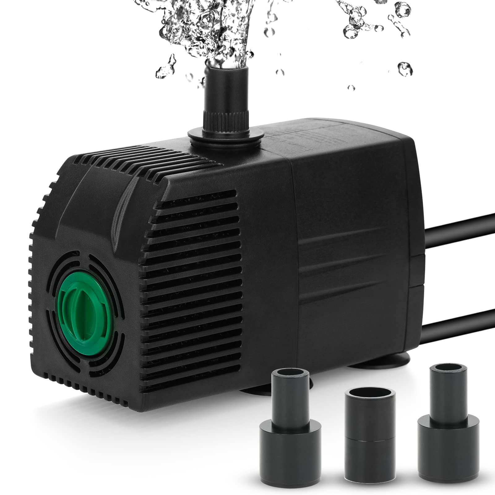 BARST Submersible Water Pump, 160GPH Aquarium Pump with Pre-Filter Screen, Adjustable Fountain Pump with 3 Nozzles and 6ft Power