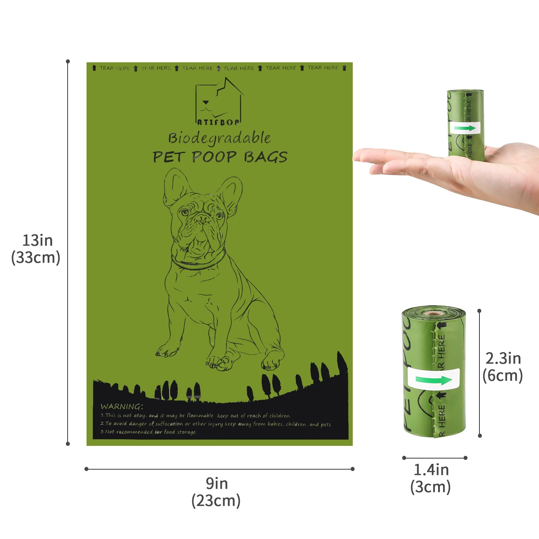 ATIFBOP Biodegradable Dog Poop Bags, 150 Count, Scented, Eco-Friendly, Includes Free Dispenser, Model kjj01