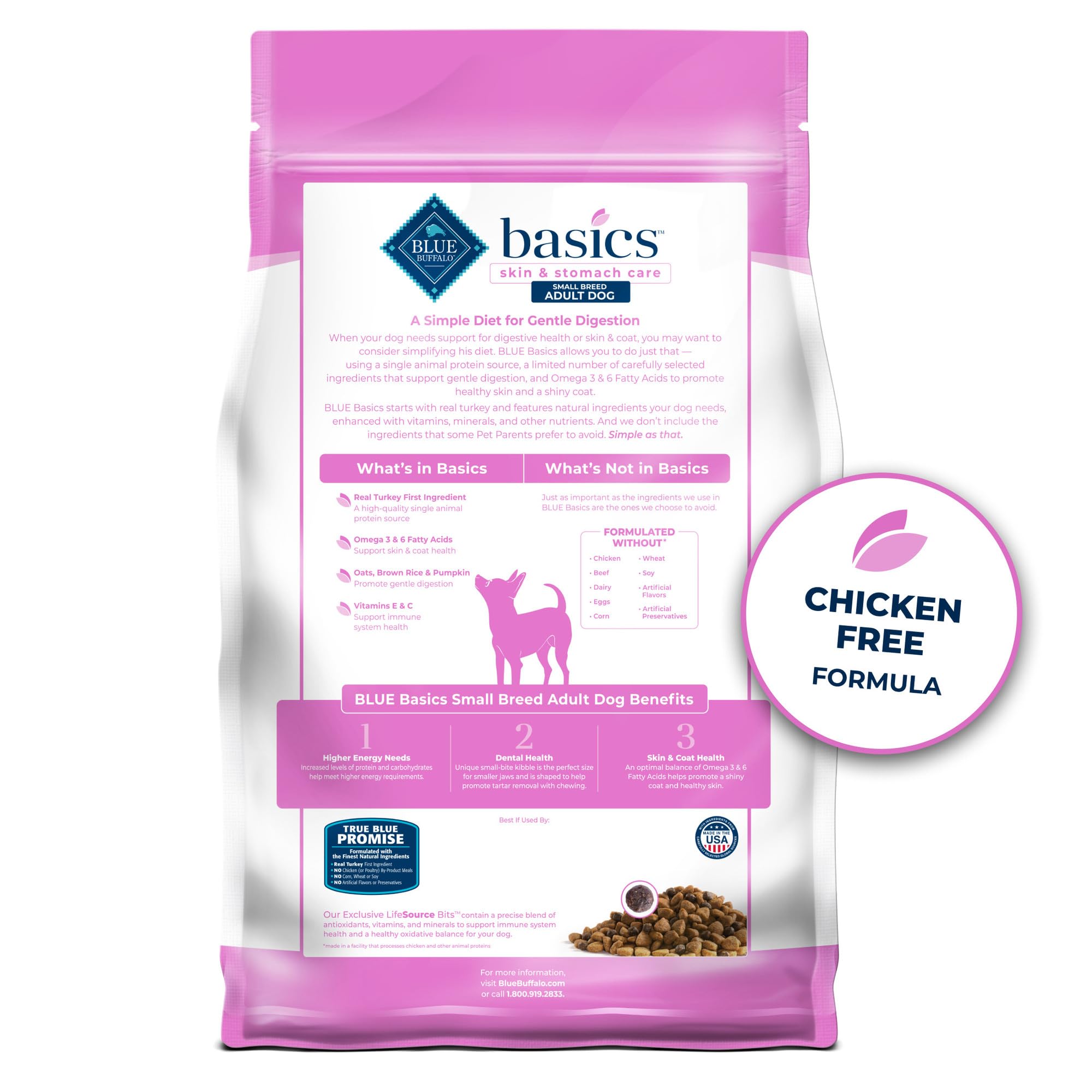 Blue Buffalo Basics Dry Dog Food for Small Breeds, Limited Ingredient Turkey Recipe, 11-lb Bag