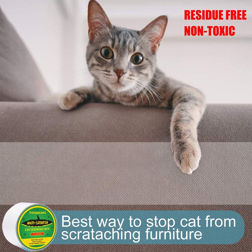 Petslucent Cat Scratch Furniture Protector Tape, Cat Anti Scratch Deterrent Training Tape, Double Sided Clear Sticky Paws Guards For Carpet, Sofa, Couch, Door (3''X 30 Yards, Green)