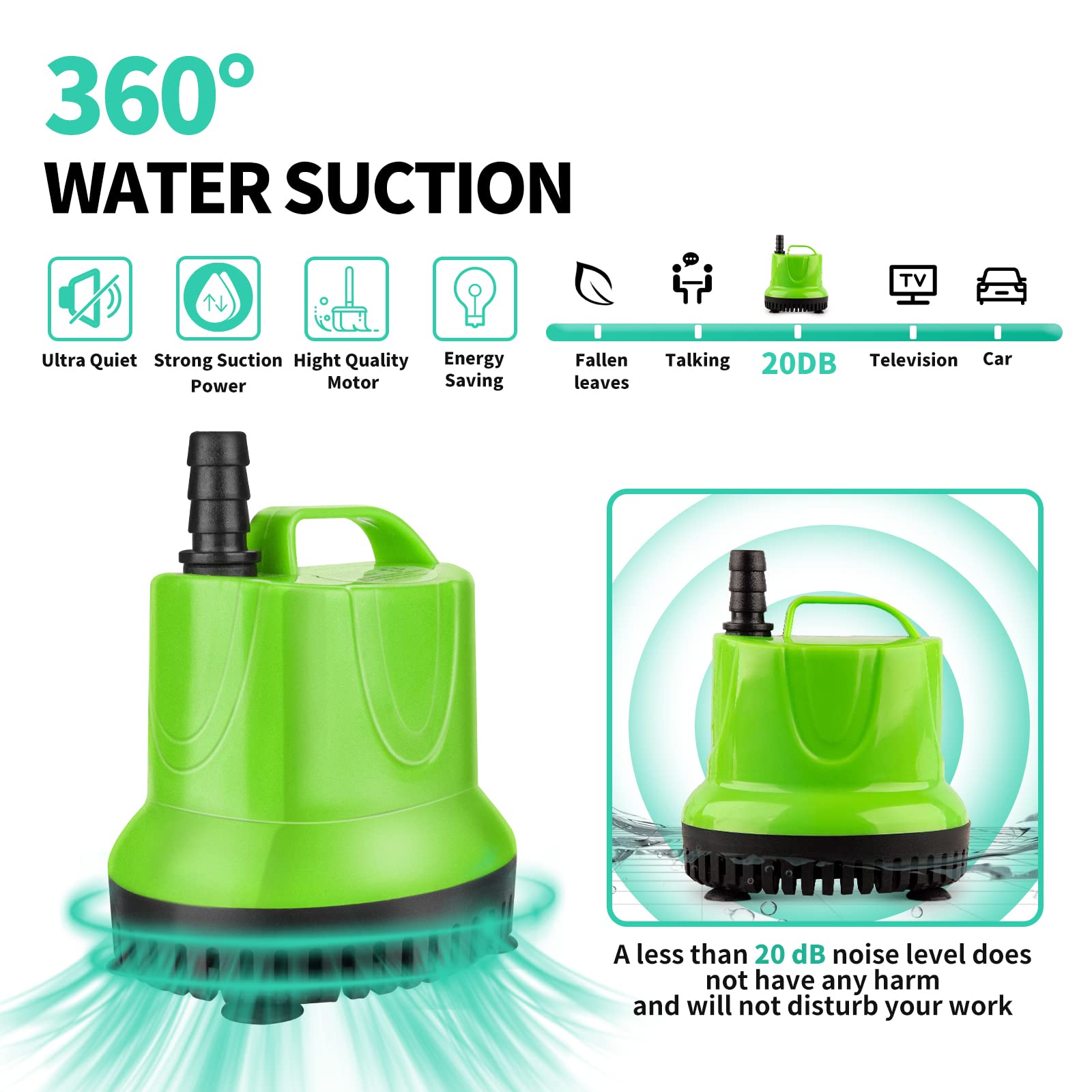 FREESEA Submersible Water Pump 845 GPH 60W for Pond Aquarium Hydroponics - Black