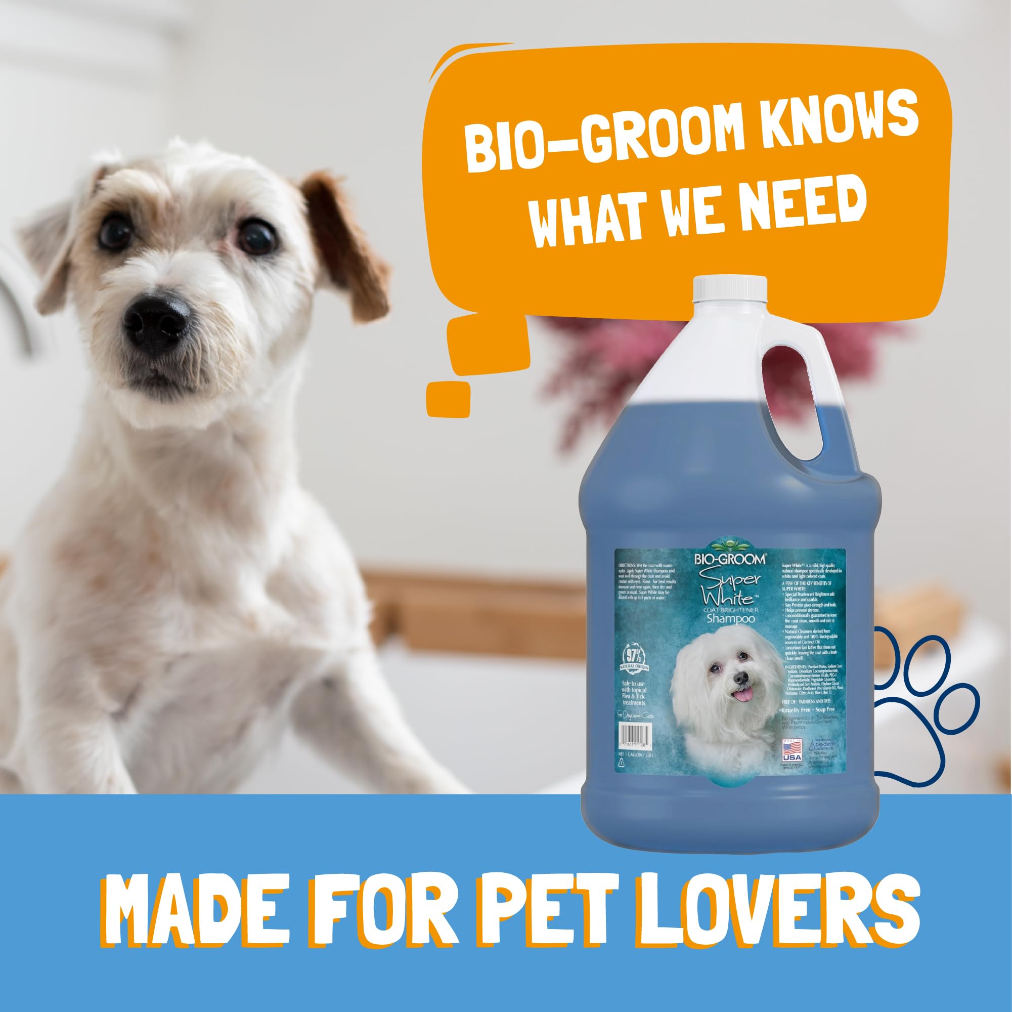Bio-Groom Super Whitening Dog Shampoo - Whitening Pet Shampoo, Dog Bathing Supplies, Puppy Wash, Dog Grooming Supplies, Cruelty-