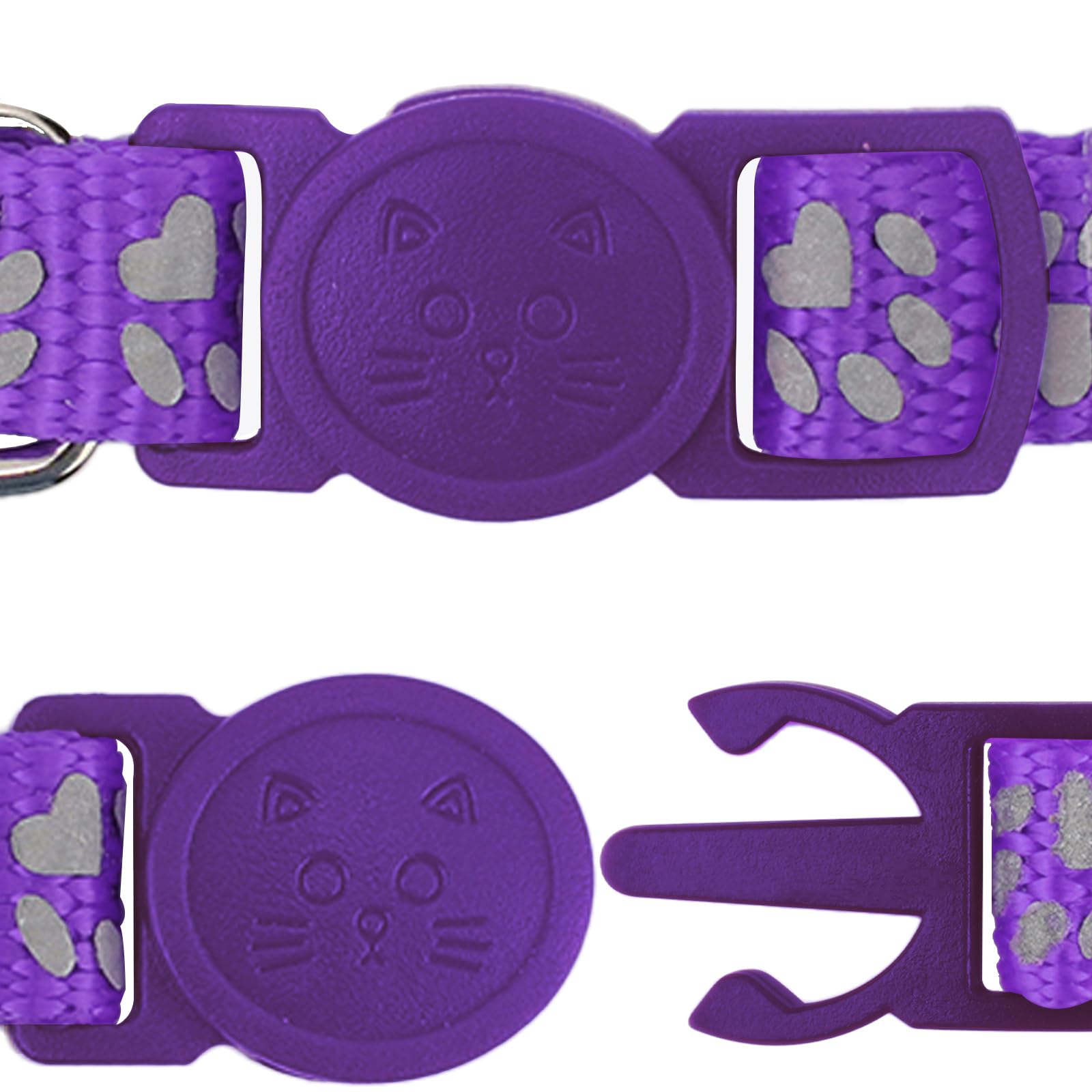 Taglory Reflective Cat Collars Breakaway With Bell, 2-Pack Girl Boy Pet Kitten Collar Adjustable 7.5-12.5 Inch, Purple
