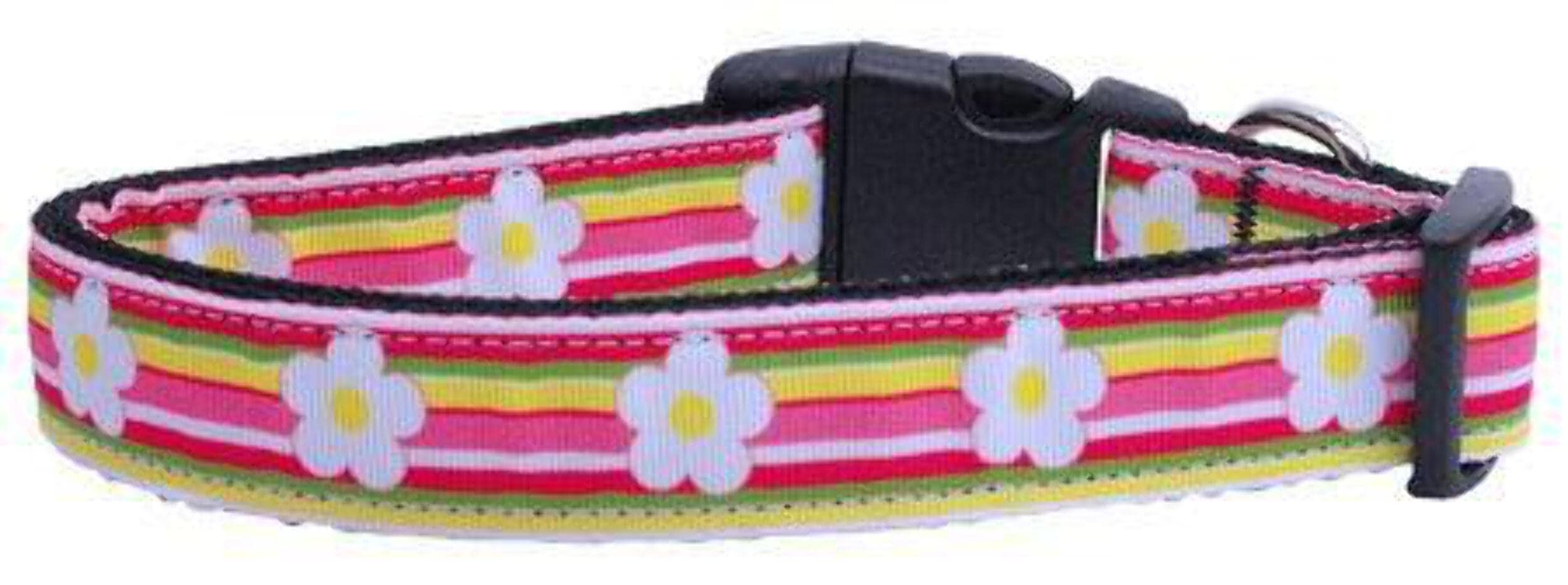 Pet Dog & Cat Nylon Collar or Leash, "Striped Daisy" LG Collar