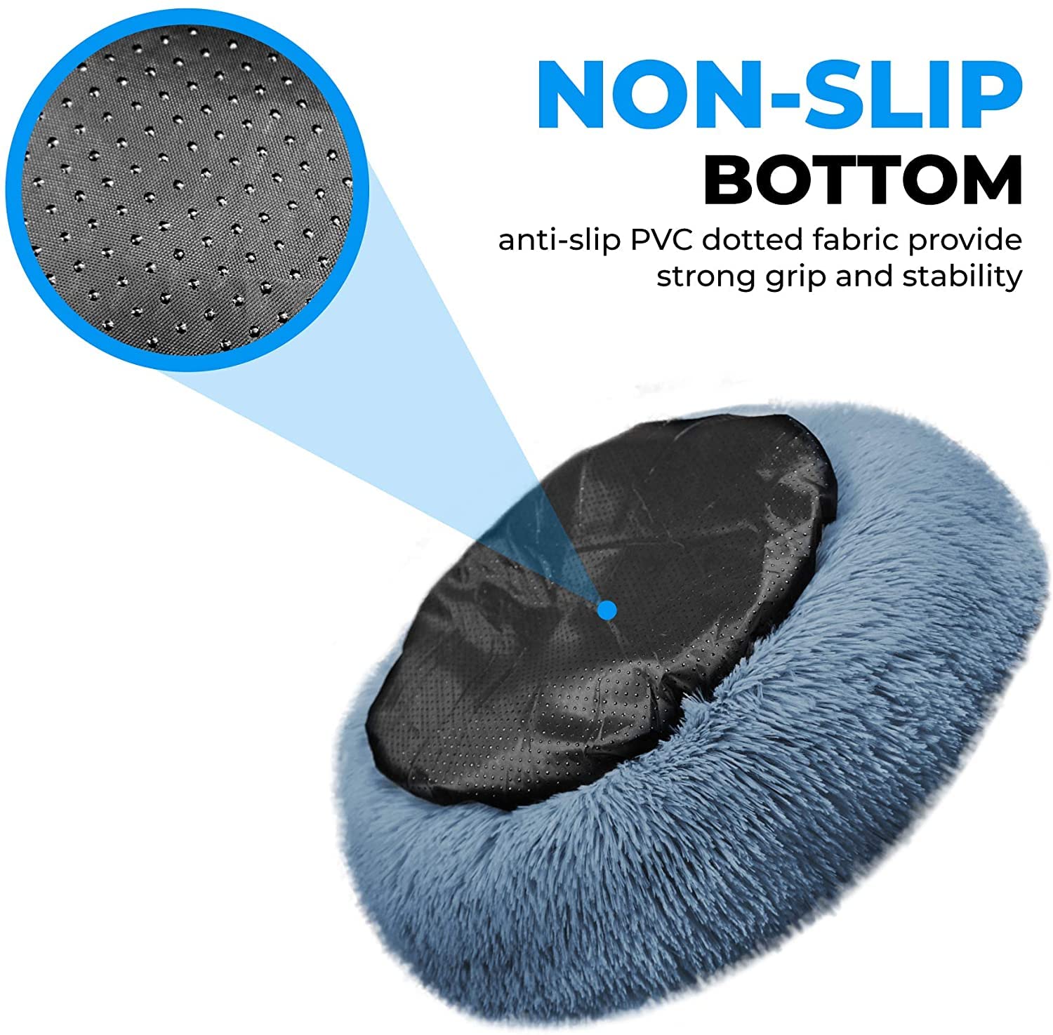 Whiskers & Friends Cat Bed - Plush, Navy-Grey, 23"x23"x7" - Washable Anti-Anxiety Bed for Small Cats & Dogs