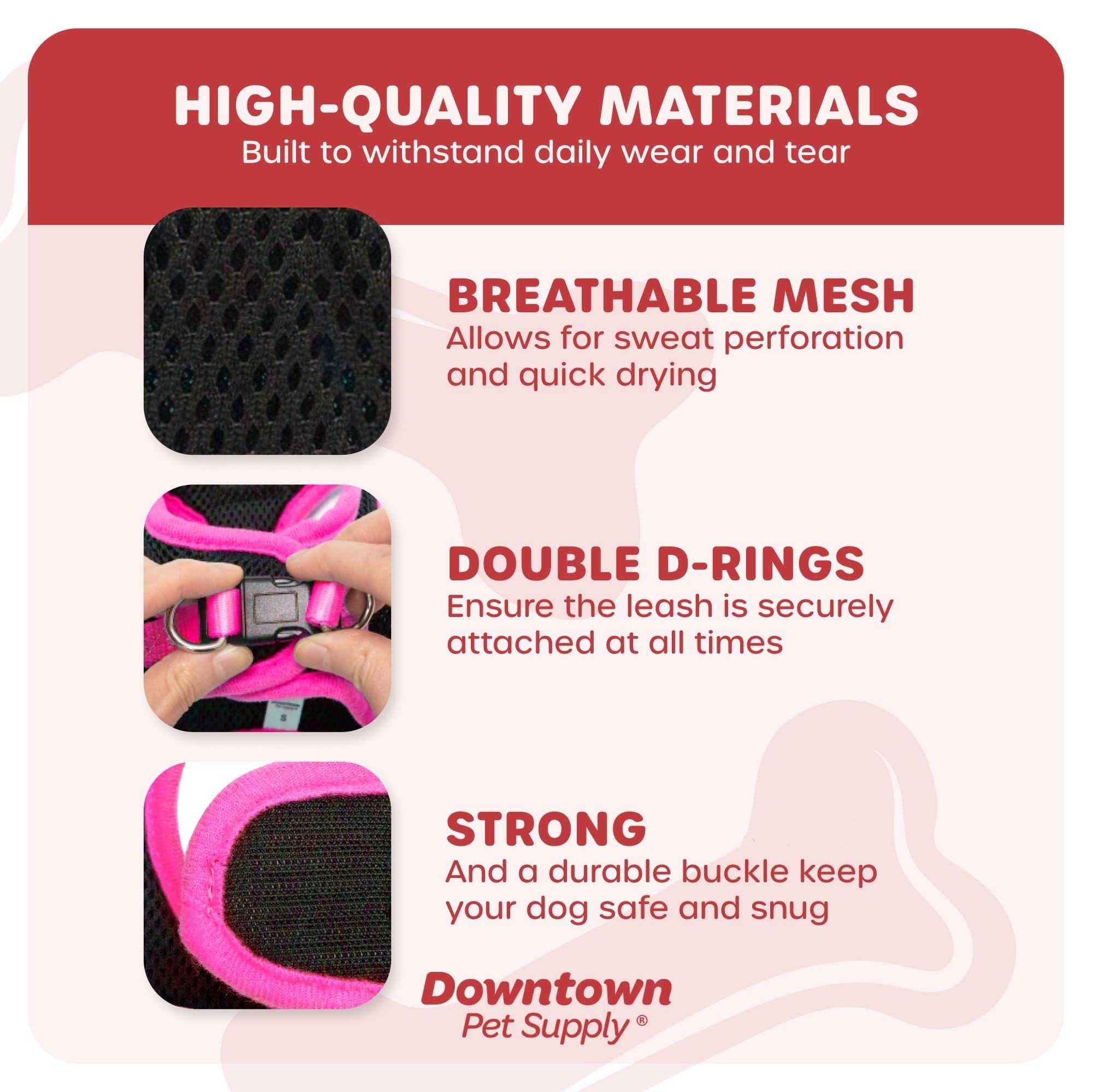 Downtown Pet Supply Step In Dog Harness For Small Dogs No Pull, X-Small, Black W/Pink Trim - Adjustable Harness With Padded Mesh