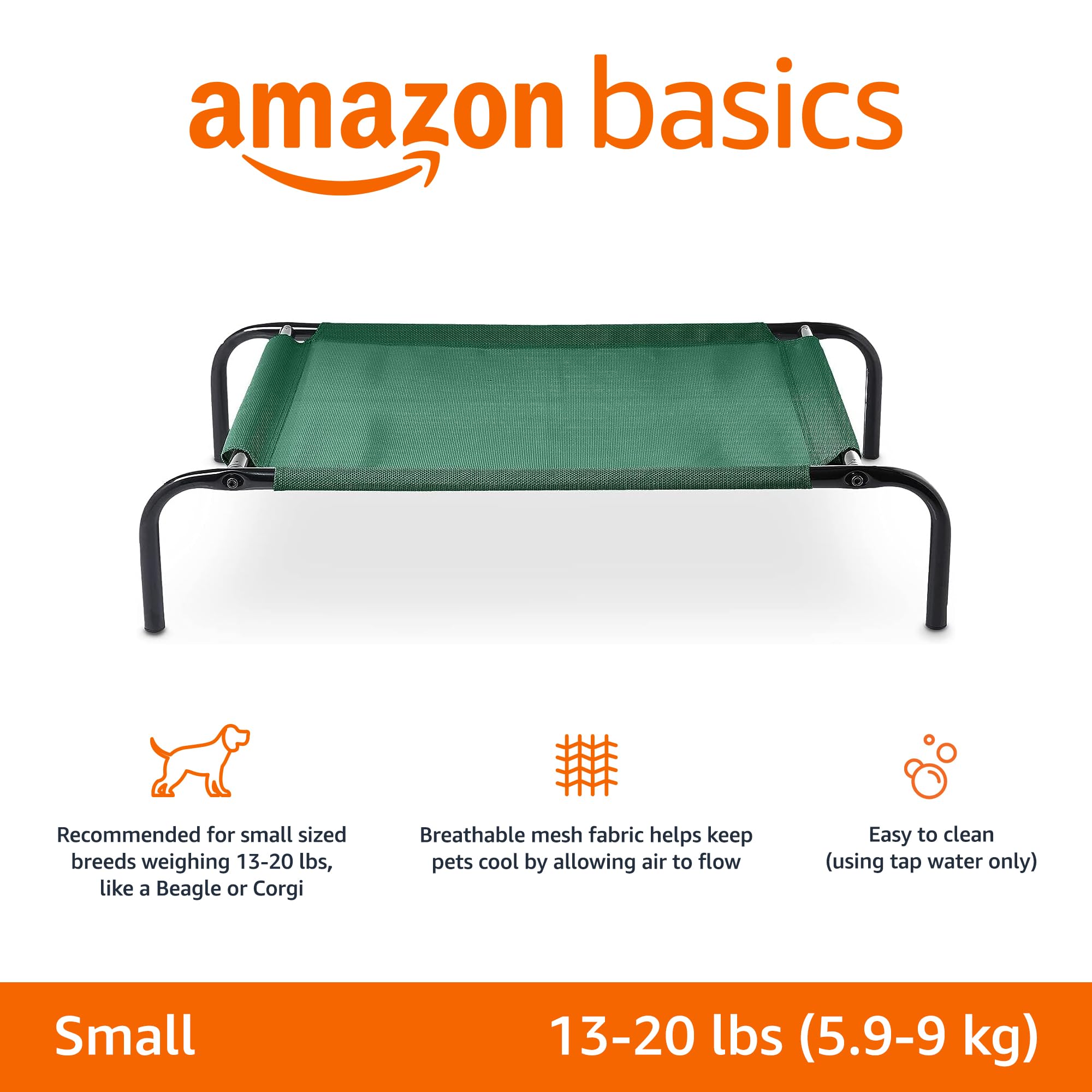 Amazon Basics Cooling Elevated Pet Bed, Small (36 X 22 X 7.5 Inches), Green