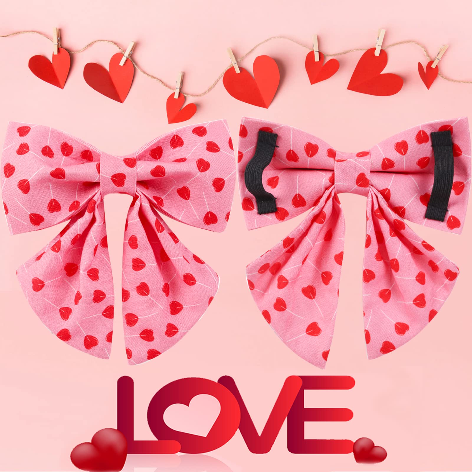 Up Urara Pup Valentine Dog Collar With Bow Tie, Valentine Bowtie Collar For Small Girl Dog, Cotton Collar With Durable Metal Buckle, Valentine’S Day Gift Pet Collar, S, Neck 10-16In, Red Heart